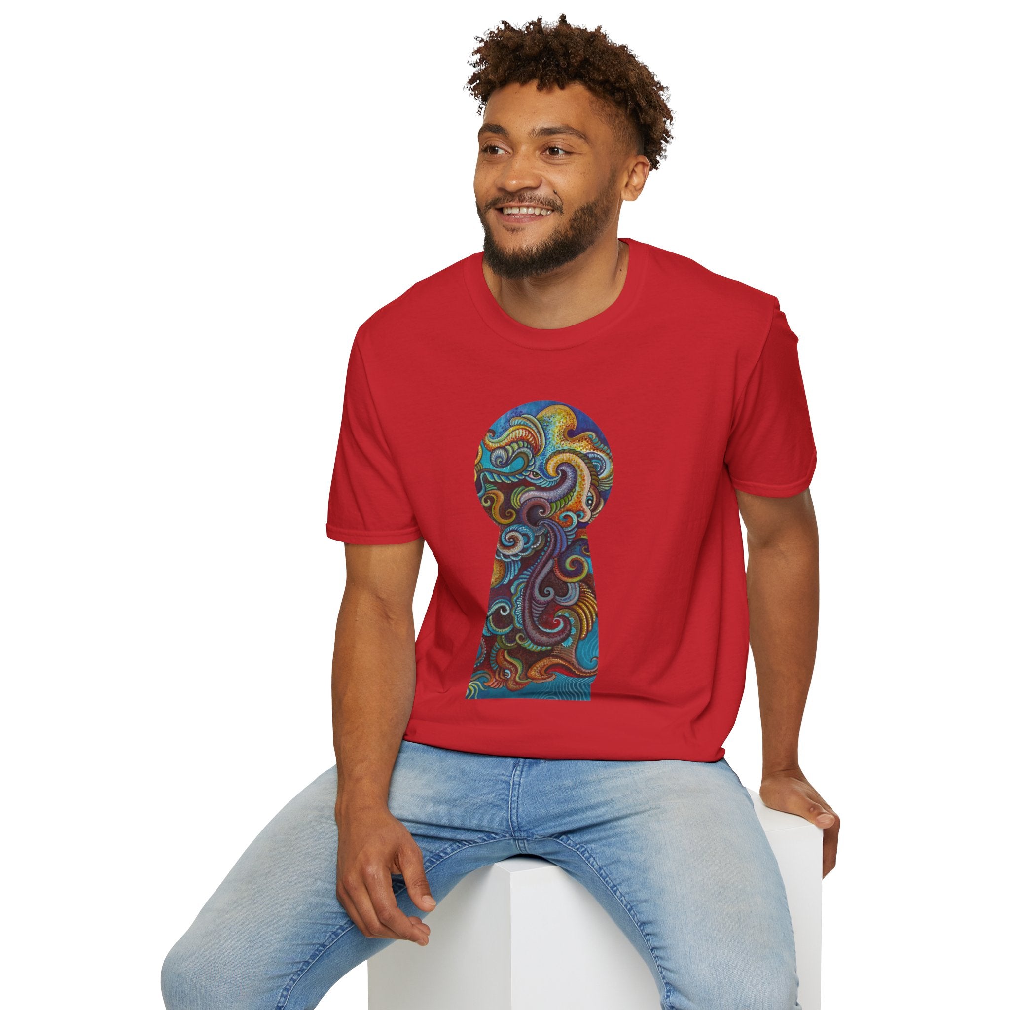 Psychedelic Keyhole T-Shirt — Colorful Swirl Art Tee #tsc8765