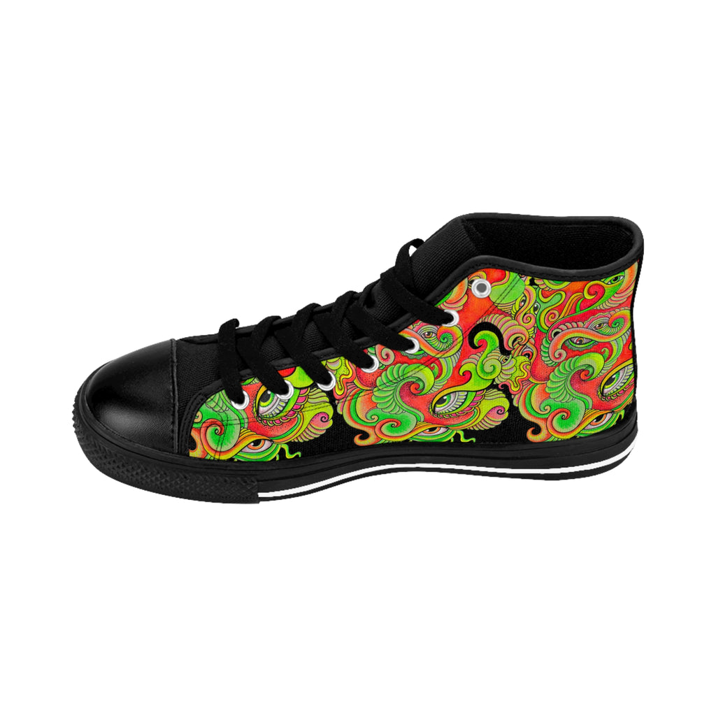 Psychedelic Floral High-Top Sneakers — Women's Classic Shoes #d009766456