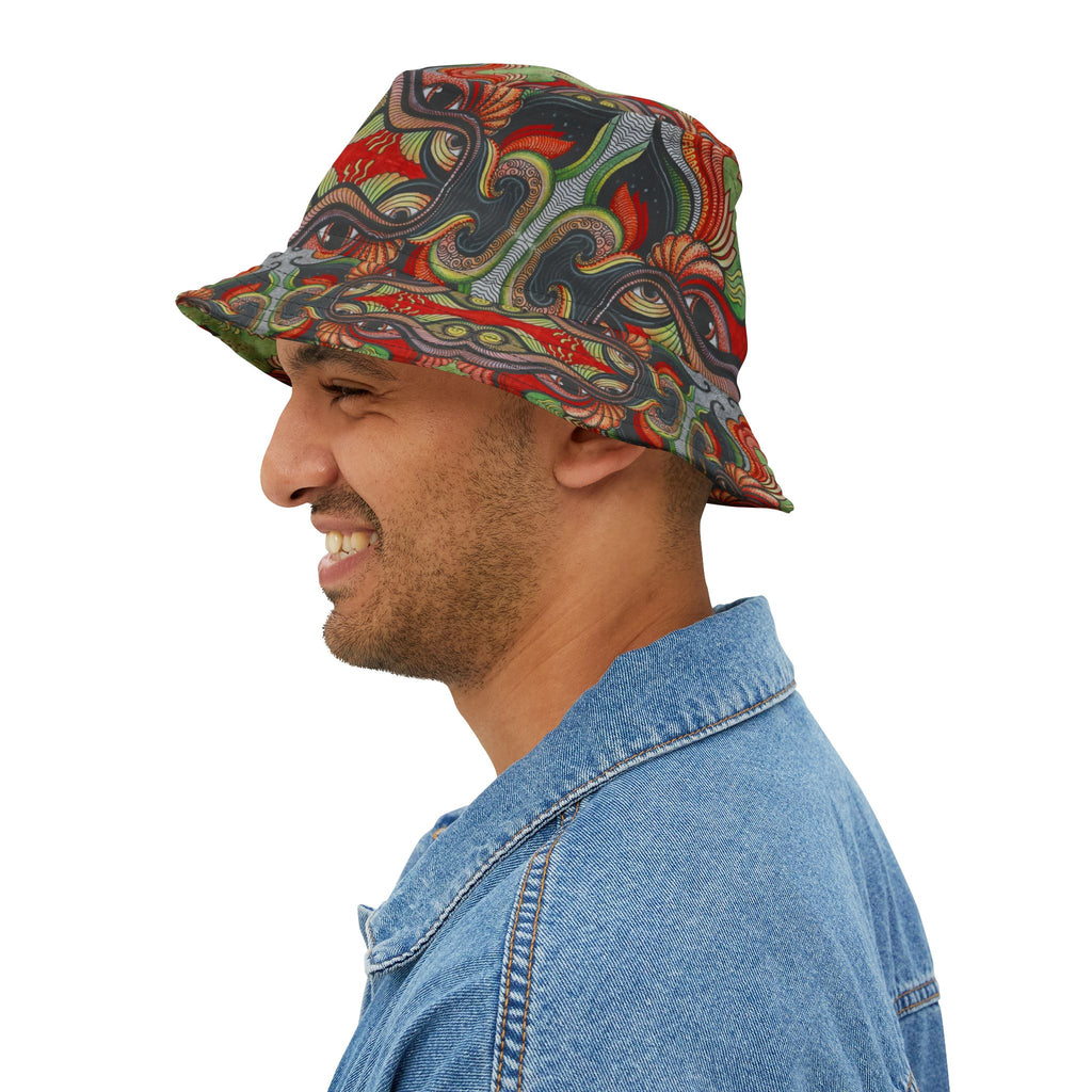Psychedelic Floral Bucket Hat – Retro Boho Patterned Sun Hat #d2476543