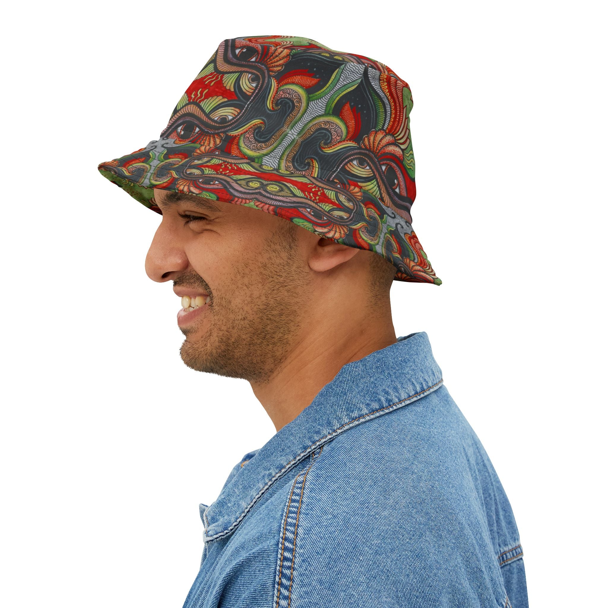 Psychedelic Floral Bucket Hat – Retro Boho Patterned Sun Hat #d2476543