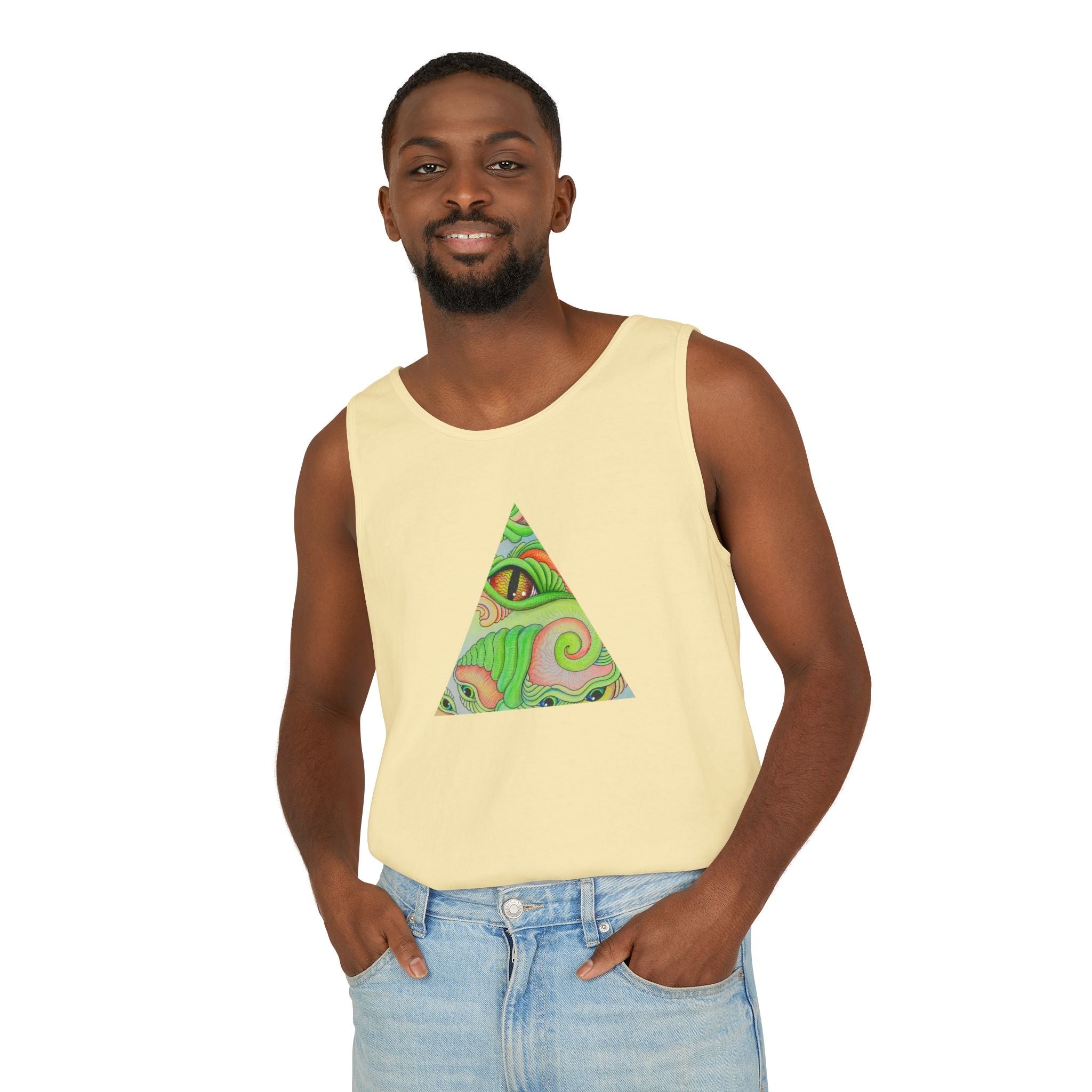 Psychedelic Triangle Tank Top — Green Swirl Eye Graphic #hg772225566
