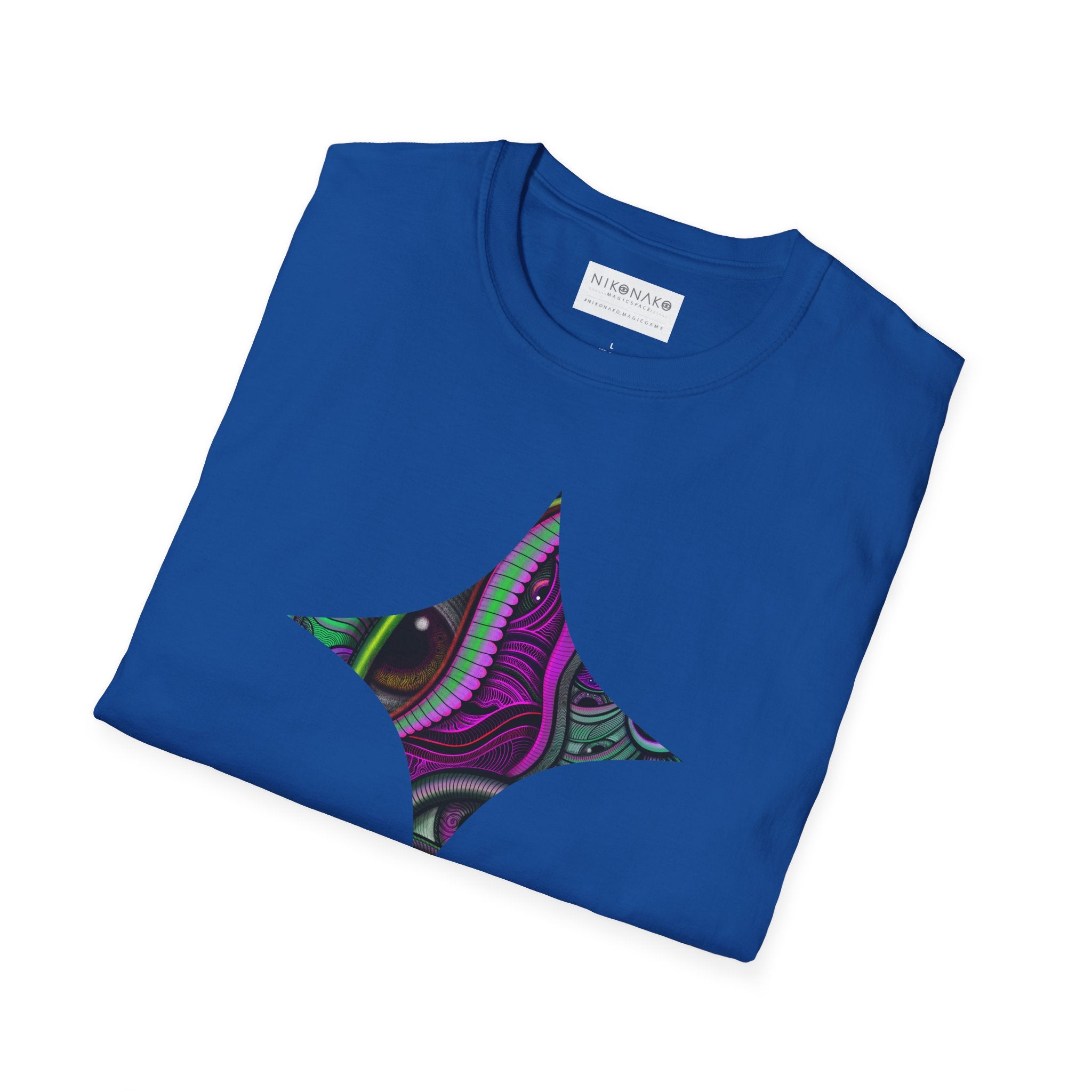 Psychedelic Eye Graphic T-Shirt — Abstract Purple & Green Starburst Circle Design. #ts6