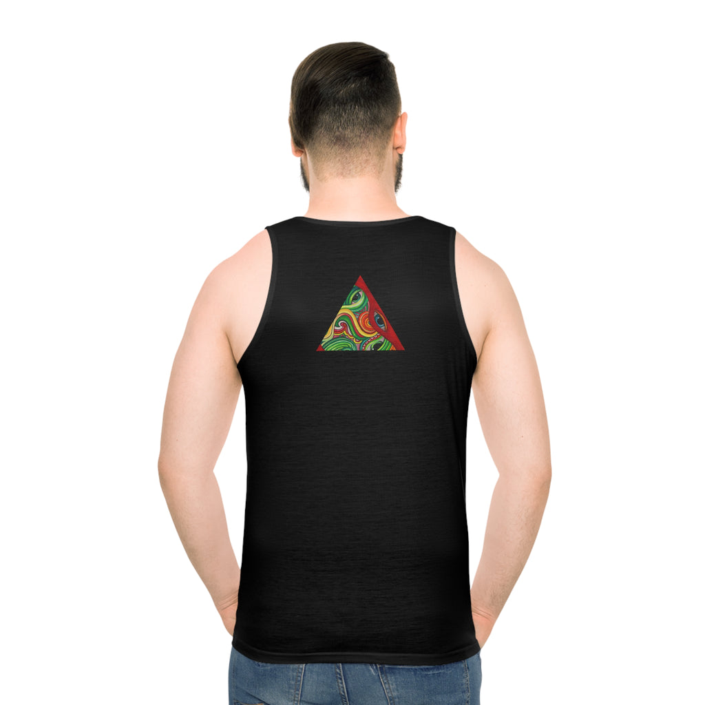 Psychedelic Triangle Pattern Tank Top — Black All-Over Print #kh97535