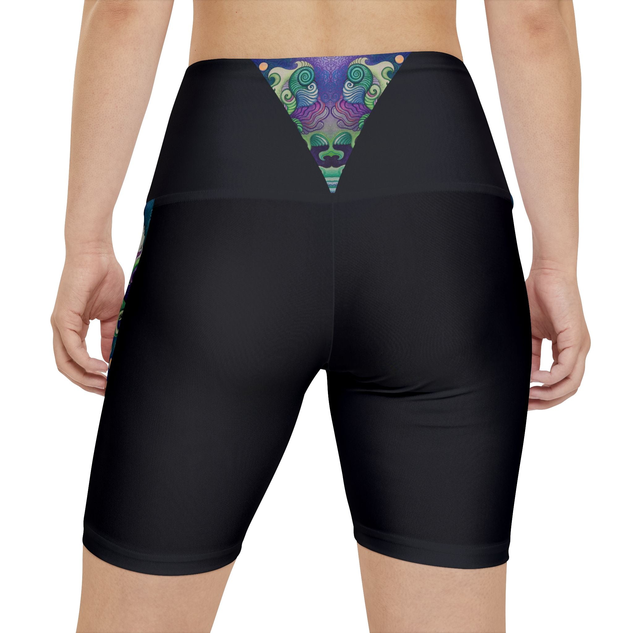 Women's Black V-Waist Workout Shorts with Subtle Floral Vibes – Athletic Bike Shorts
