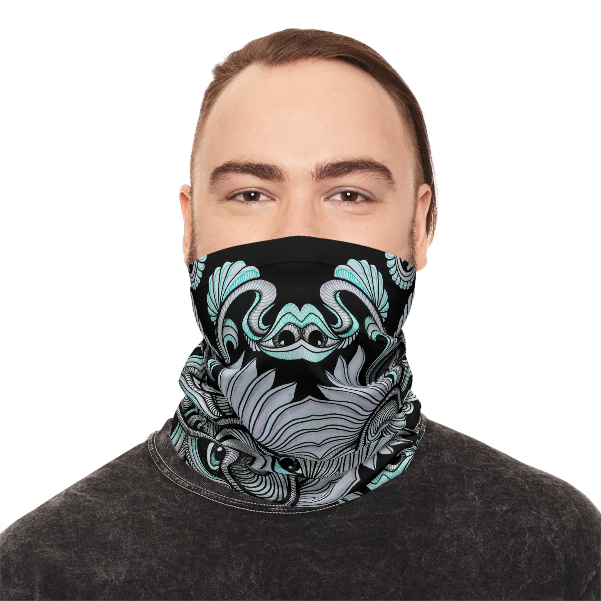 Neck Gaiter — Retro Floral Geometric Pattern in Lavender & Peach