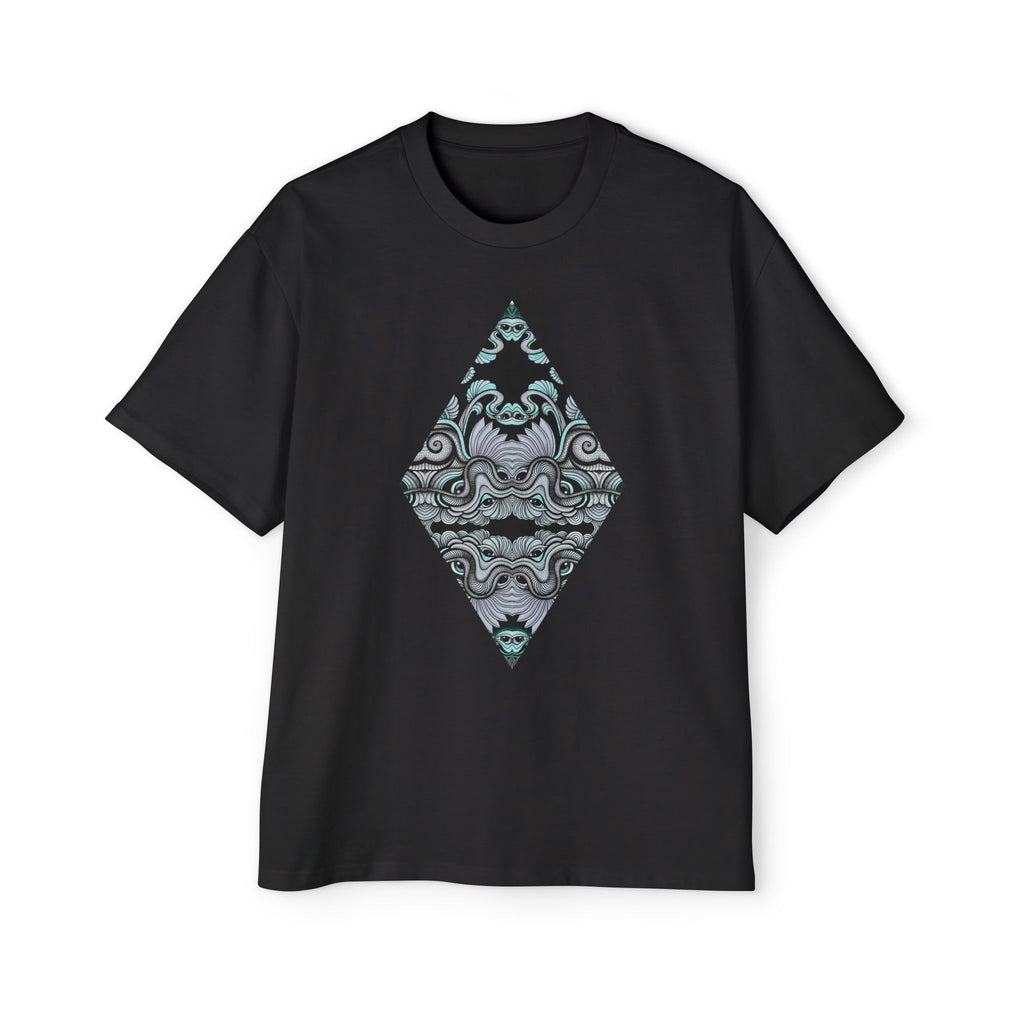 Men's Oversized Tee — Geometric Wave Pattern Diamond & Back Panel Graphic #gwp21