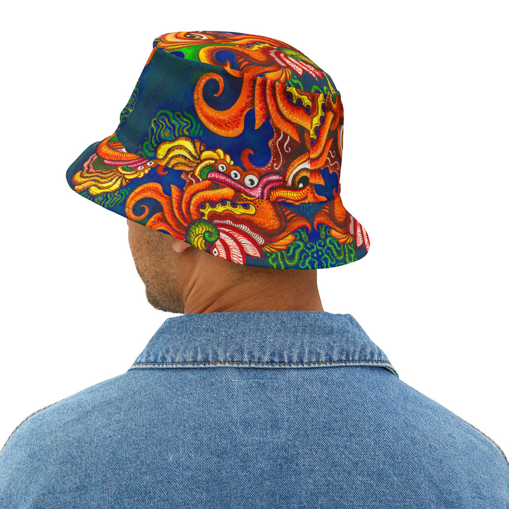 Psychedelic Sea Monster Bucket Hat — Vibrant Octopus Print AOP #bh21