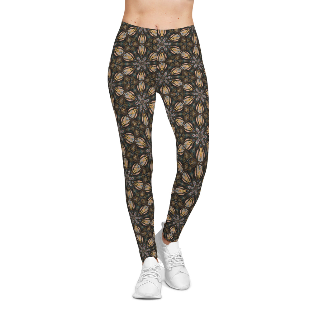 Kaleidoscope Floral Leggings — Earth Tone All-Over Print Yoga Leggings #f23465