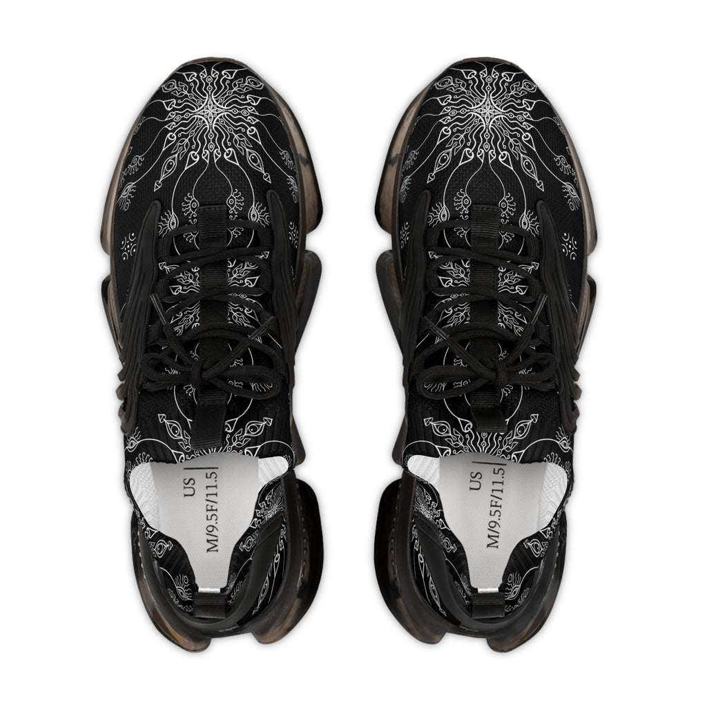 Mesh Sneakers — Black Mandala Athletic Shoes for Men #g76468