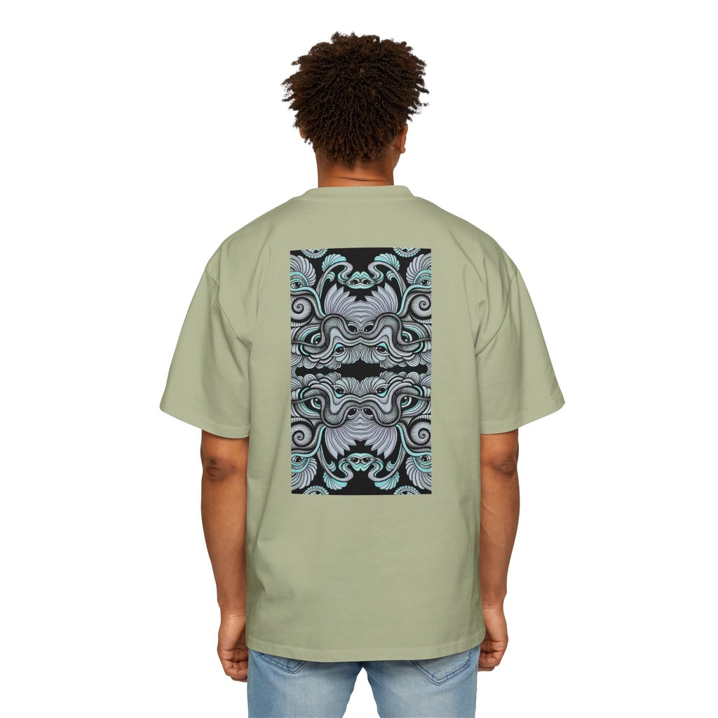 Men's Oversized Tee — Geometric Wave Pattern Diamond & Back Panel Graphic #gwp21