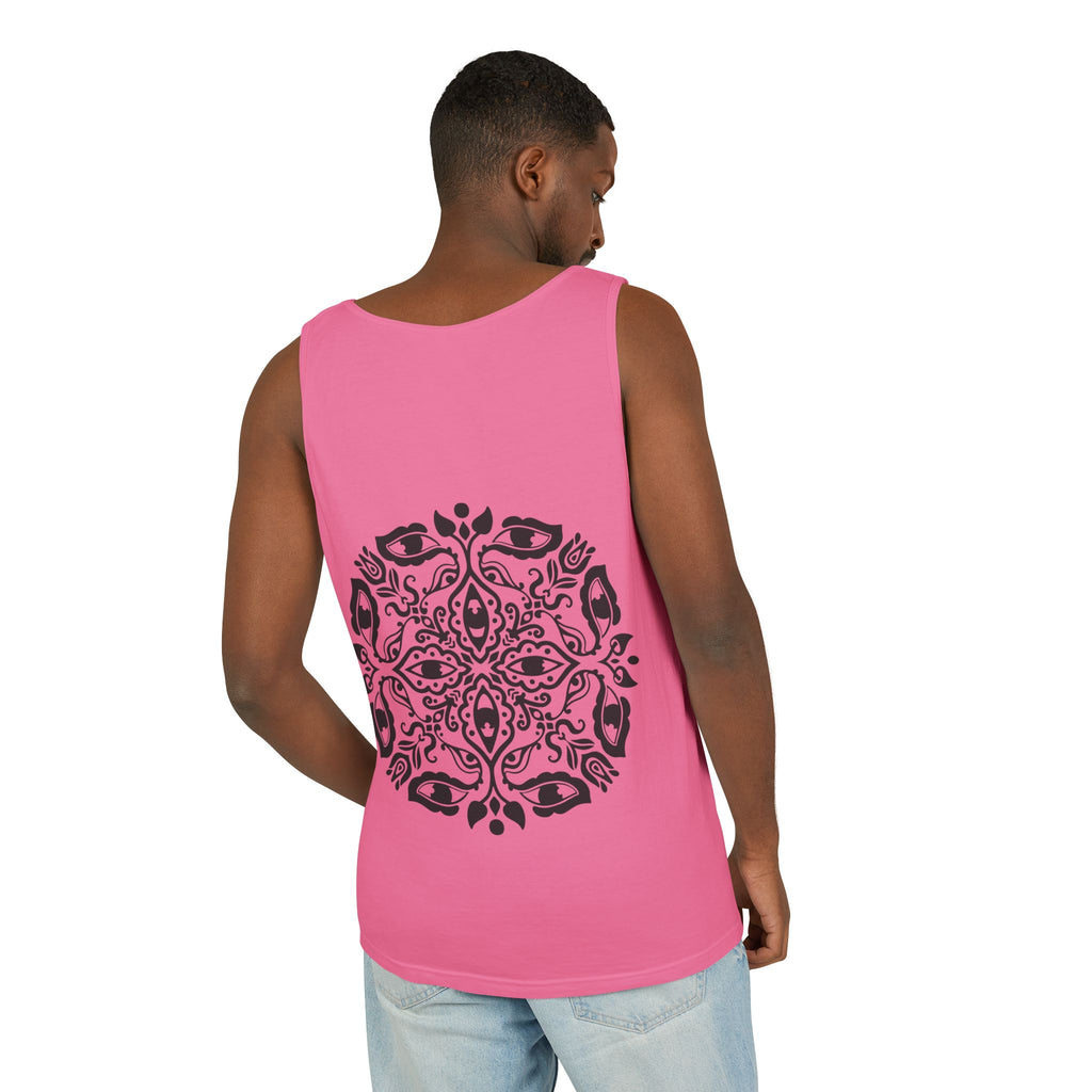 Boho Mandala Tank Top — Black Floral Circular Graphic Tank #fr3