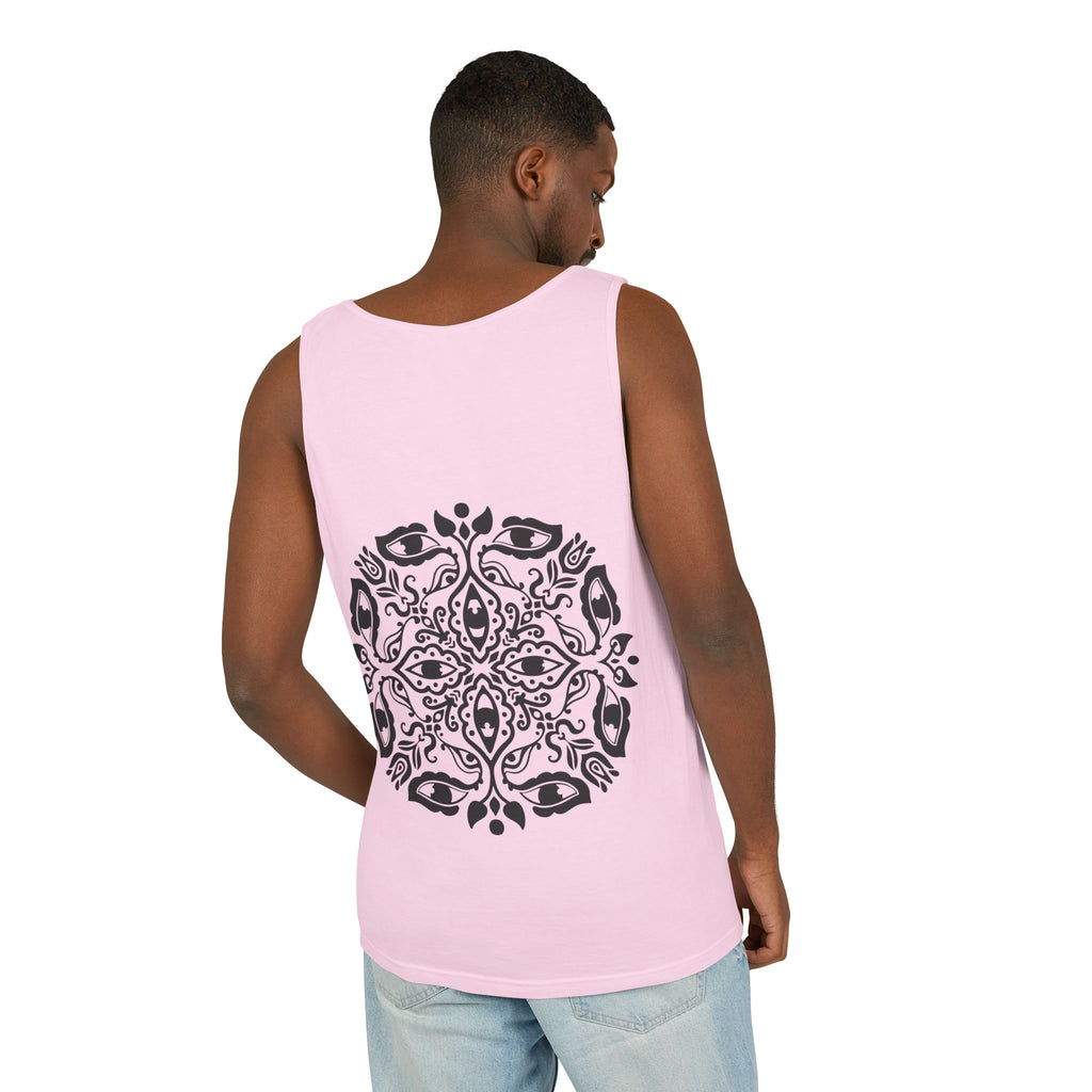 Boho Mandala Tank Top — Black Floral Circular Graphic Tank #fr3