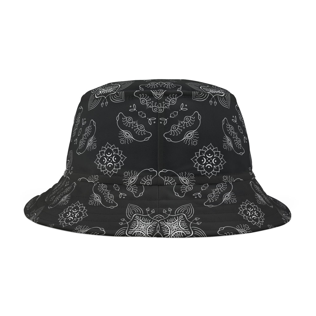 Black Paisley Pattern Bucket Hat - All-Over Print Casual Streetwear #j987557
