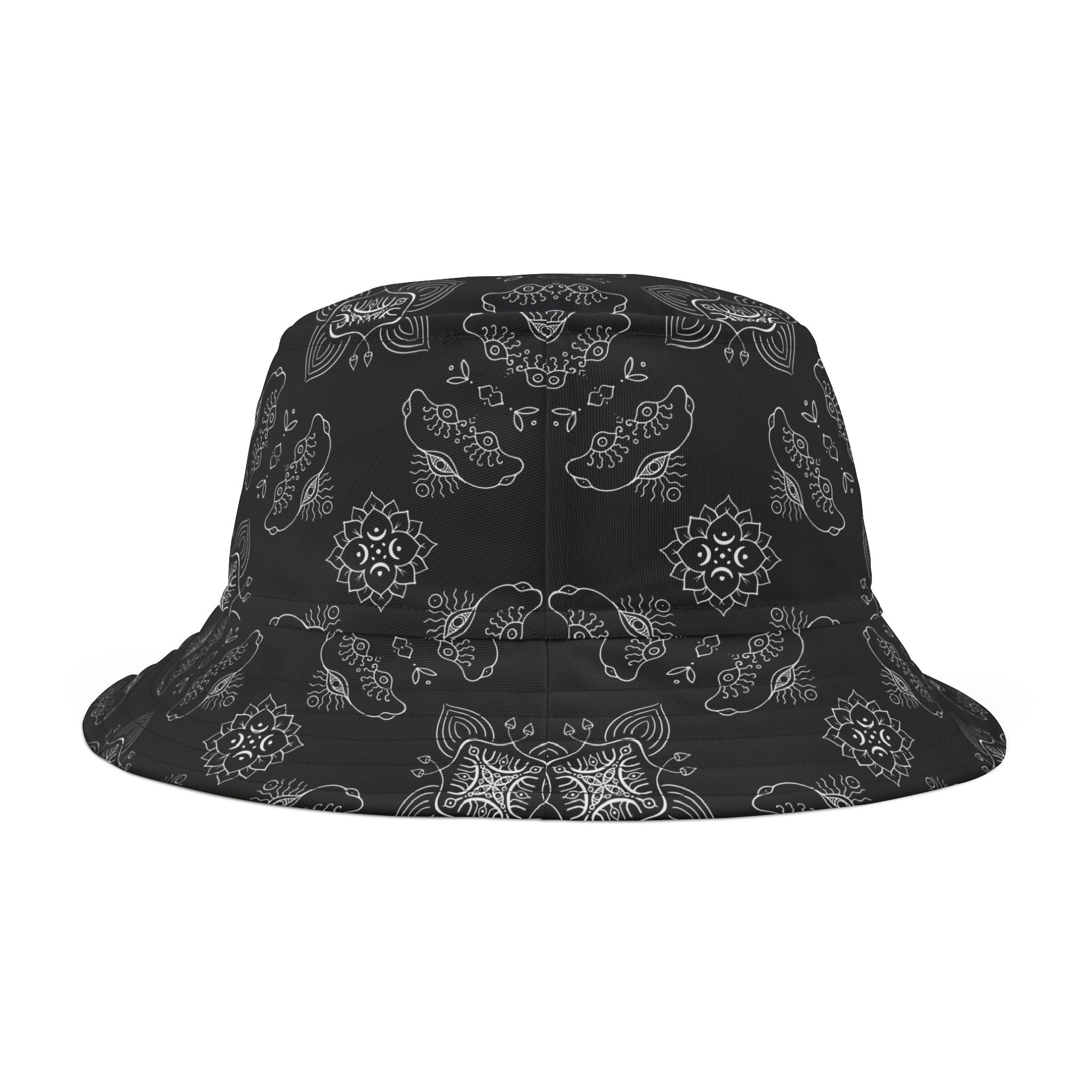 Black Paisley Pattern Bucket Hat - All-Over Print Casual Streetwear #j987557