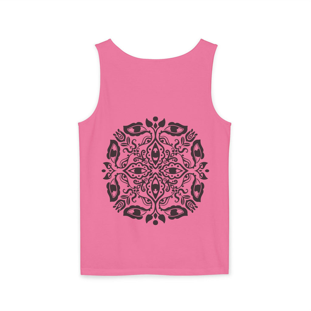 Boho Mandala Tank Top — Black Floral Circular Graphic Tank #fr3