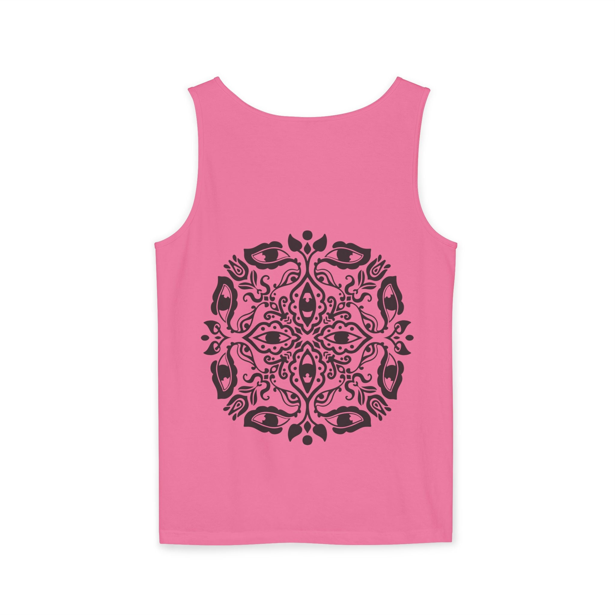 Boho Mandala Tank Top — Black Floral Circular Graphic Tank #fr3