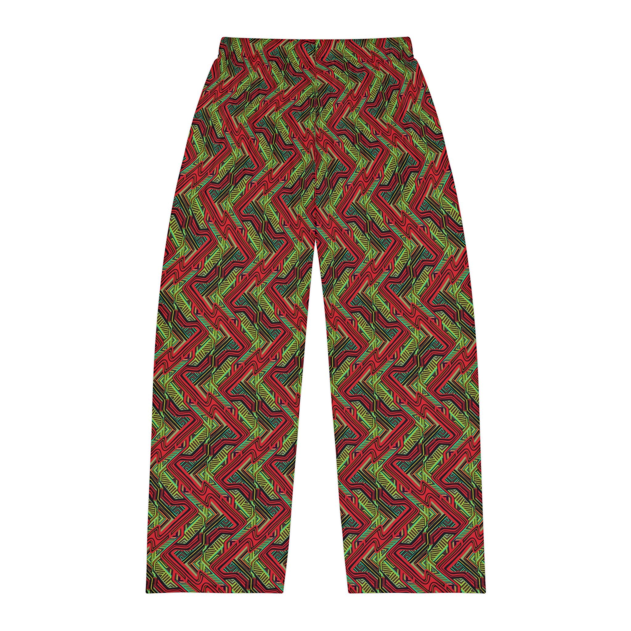 Men's Holiday Plaid Pajama Pants — Red & Green Zigzag All-Over Print #q14