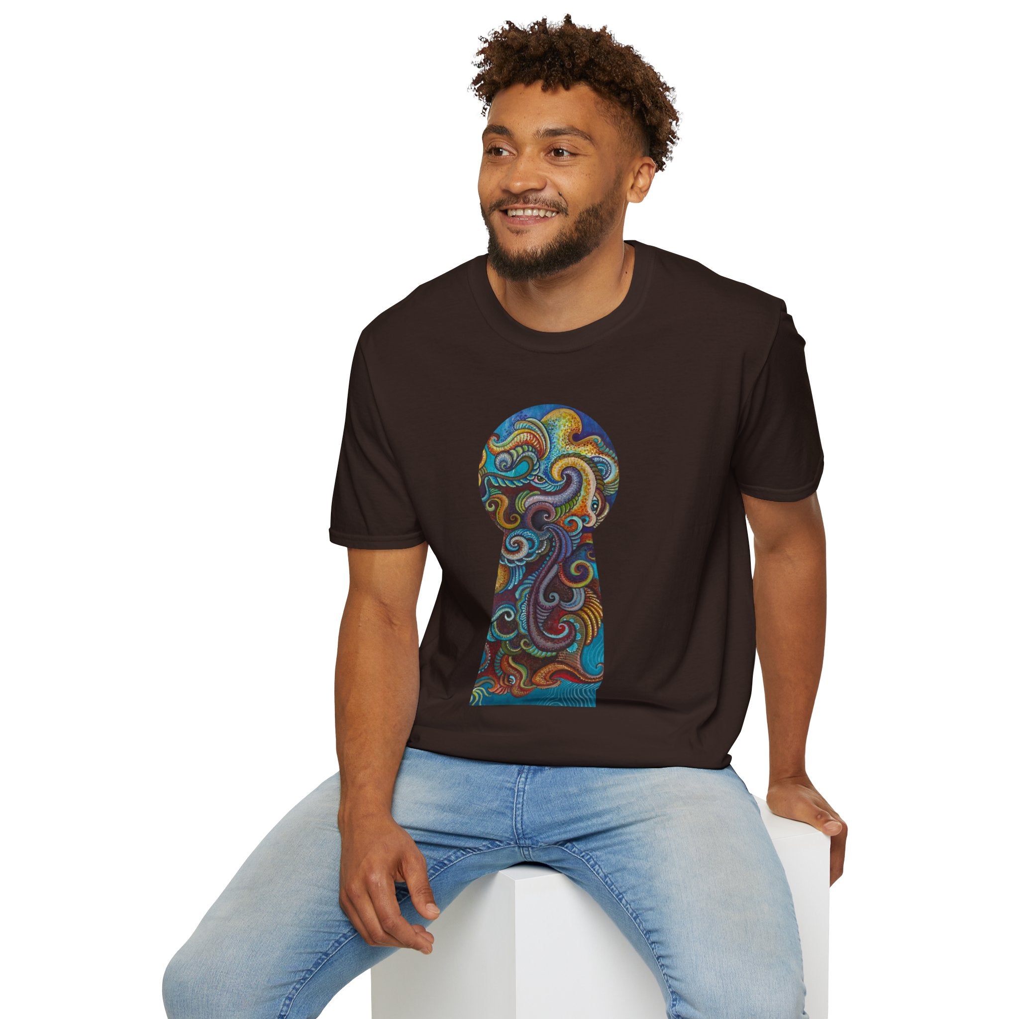 Psychedelic Keyhole T-Shirt — Colorful Swirl Art Tee #tsc8765