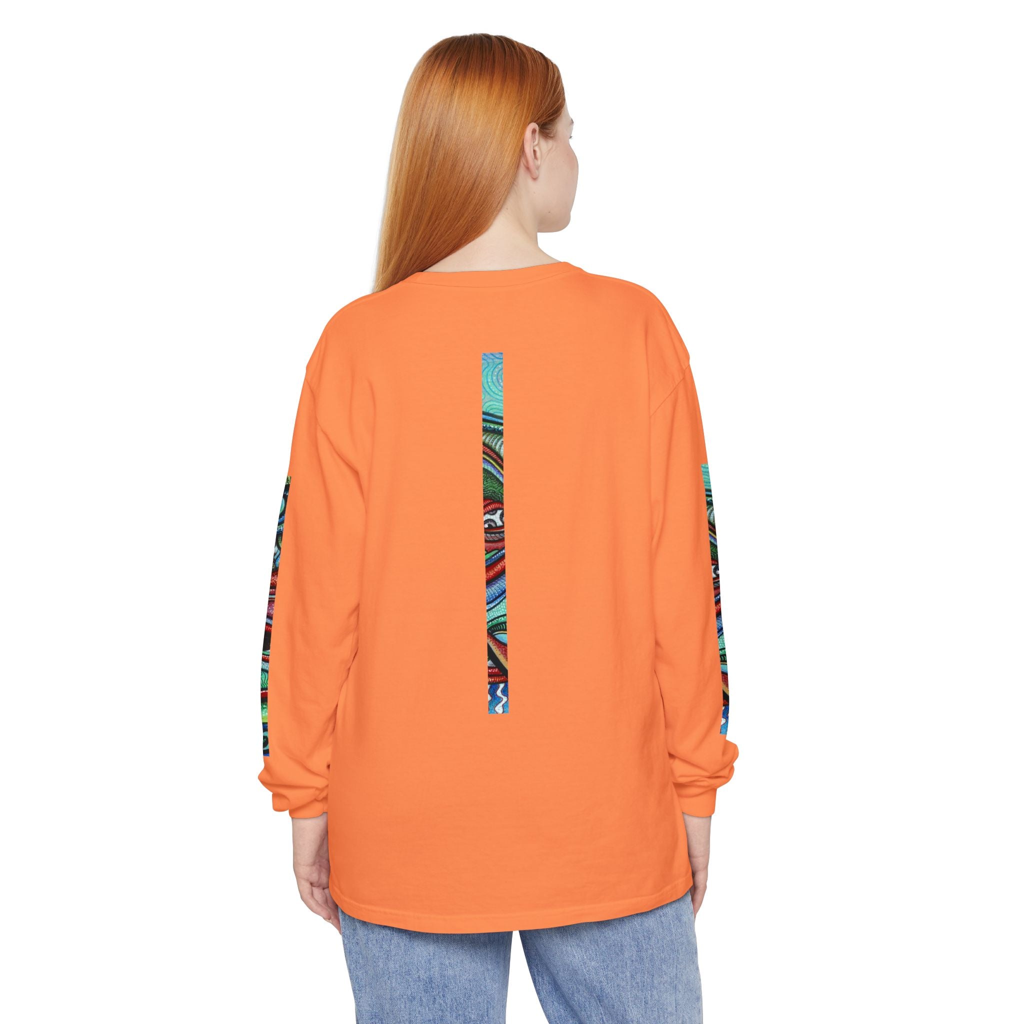 Psychedelic Starburst Long Sleeve Tee — Colorful Eye & Sleeve Stripe Design #k976344