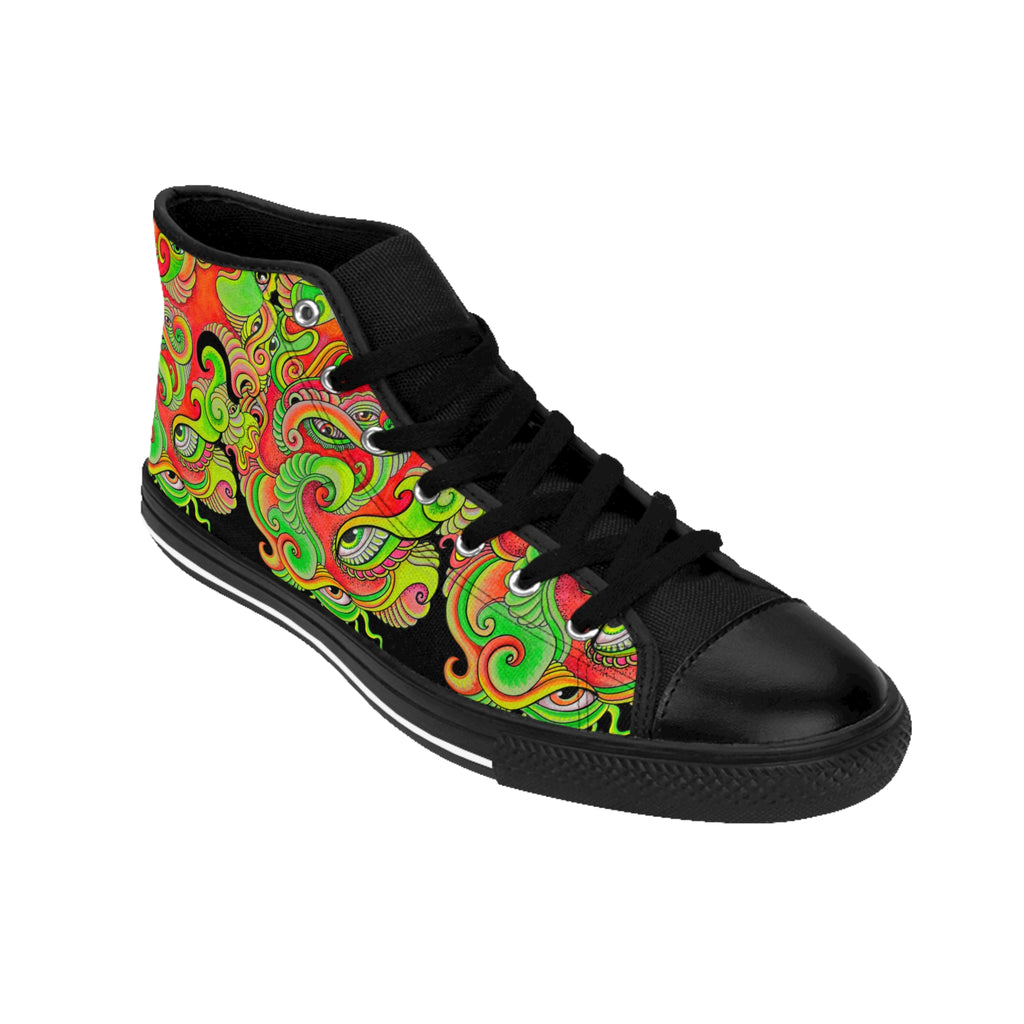 Psychedelic Floral High-Top Sneakers — Women's Classic Shoes #d009766456