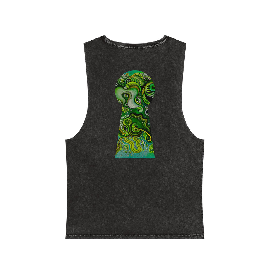 Stonewash Tank Top — Green Psychedelic Keyhole Design #sdf225598