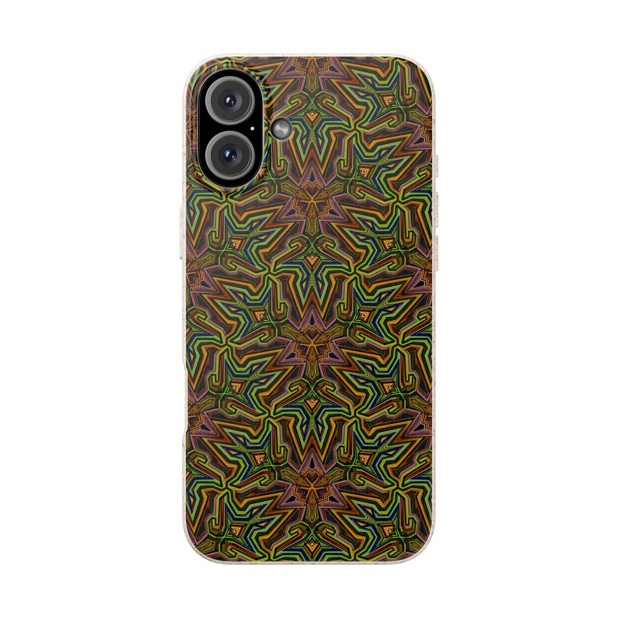 Biodegradable Phone Case — Earthy Green Kaleidoscope Pattern #c3