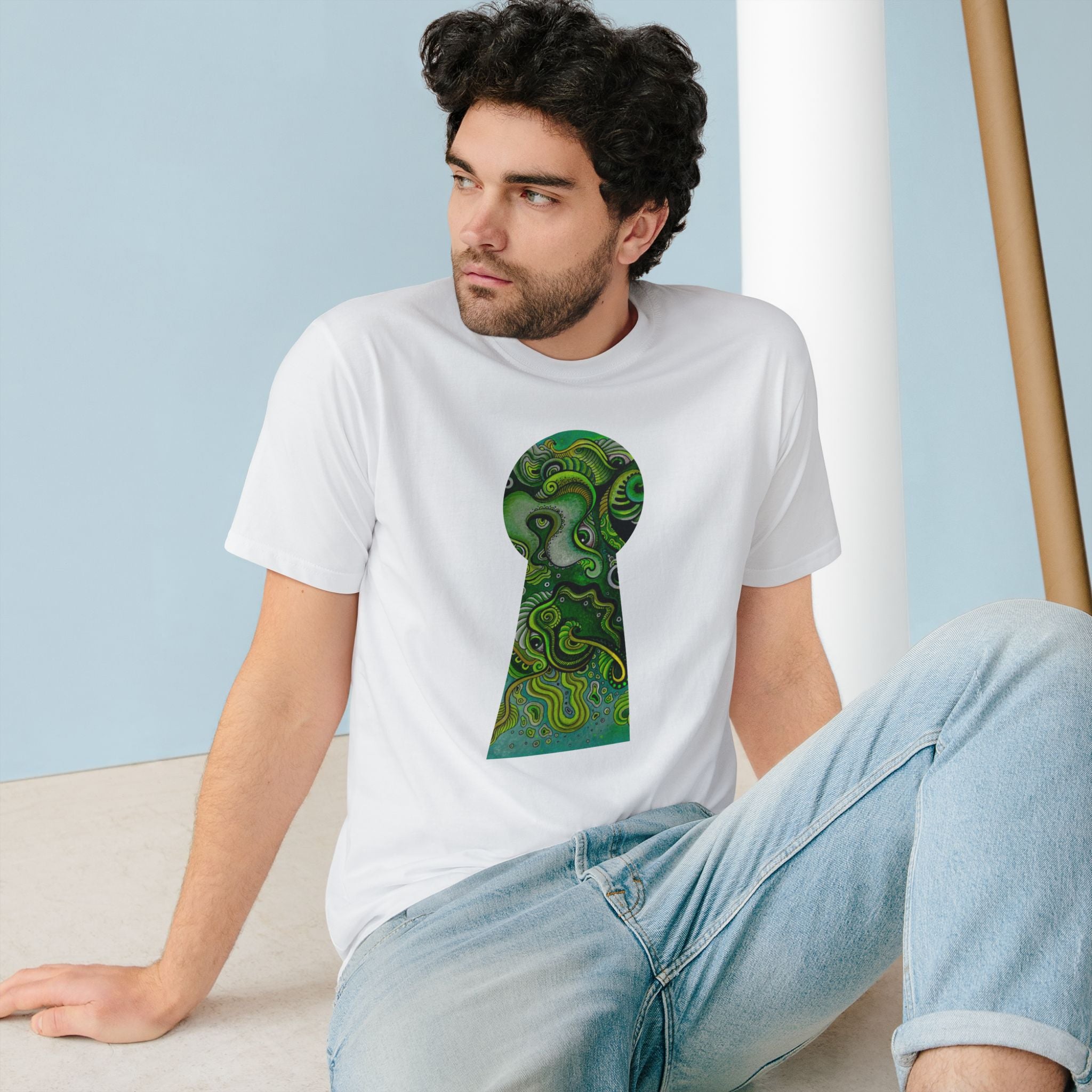 Keyhole Psychedelic T-Shirt — Green Abstract Art Tee #tsg219
