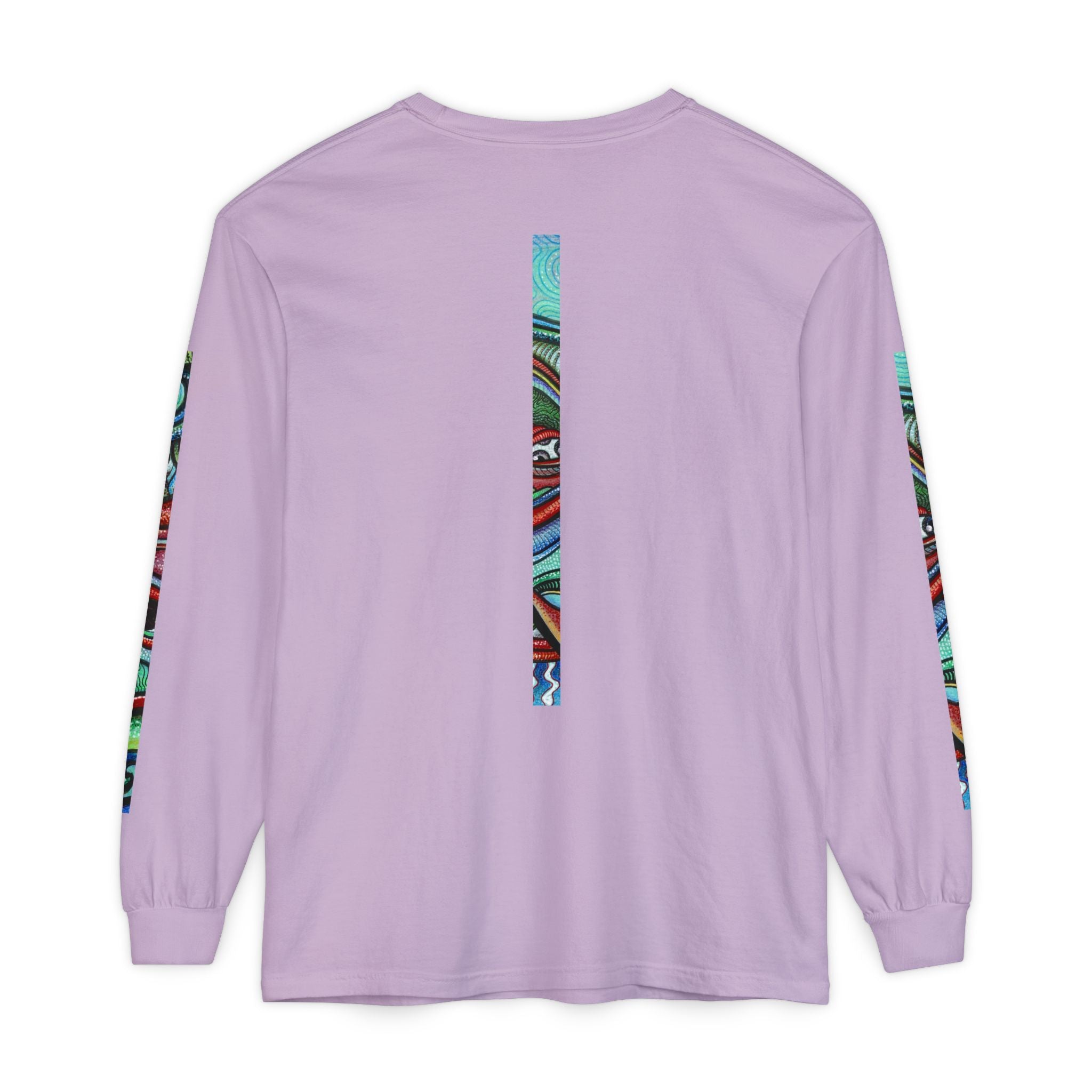 Psychedelic Starburst Long Sleeve Tee — Colorful Eye & Sleeve Stripe Design #k976344