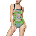 Psychedelic Green Swirl One-Piece Swimsuit — Retro Floral Kaleidoscope Print #out553218