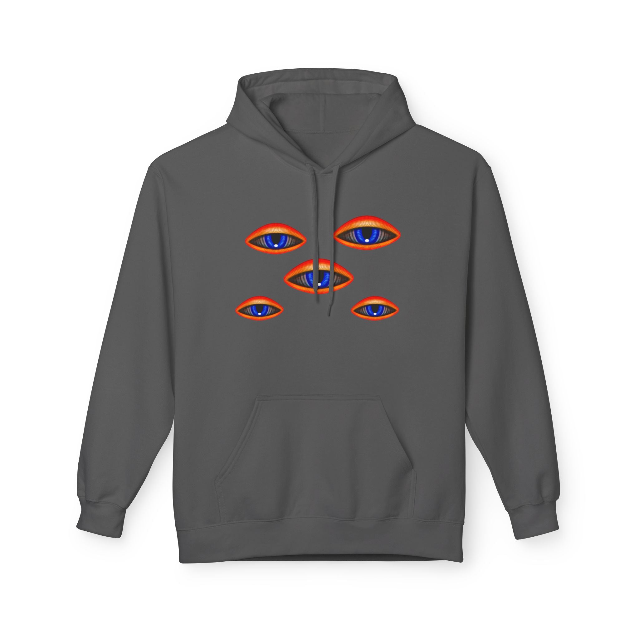 Psychedelic Third-Eye Heart Hoodie | Surreal Eye Motif, Flame Crown