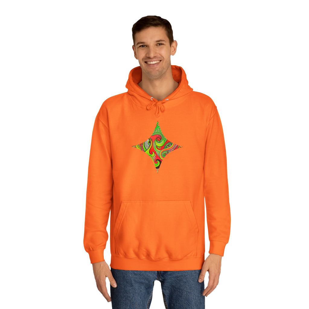 Psychedelic Swirl Hoodie — Retro Green & Red Abstract Graphic #f987456