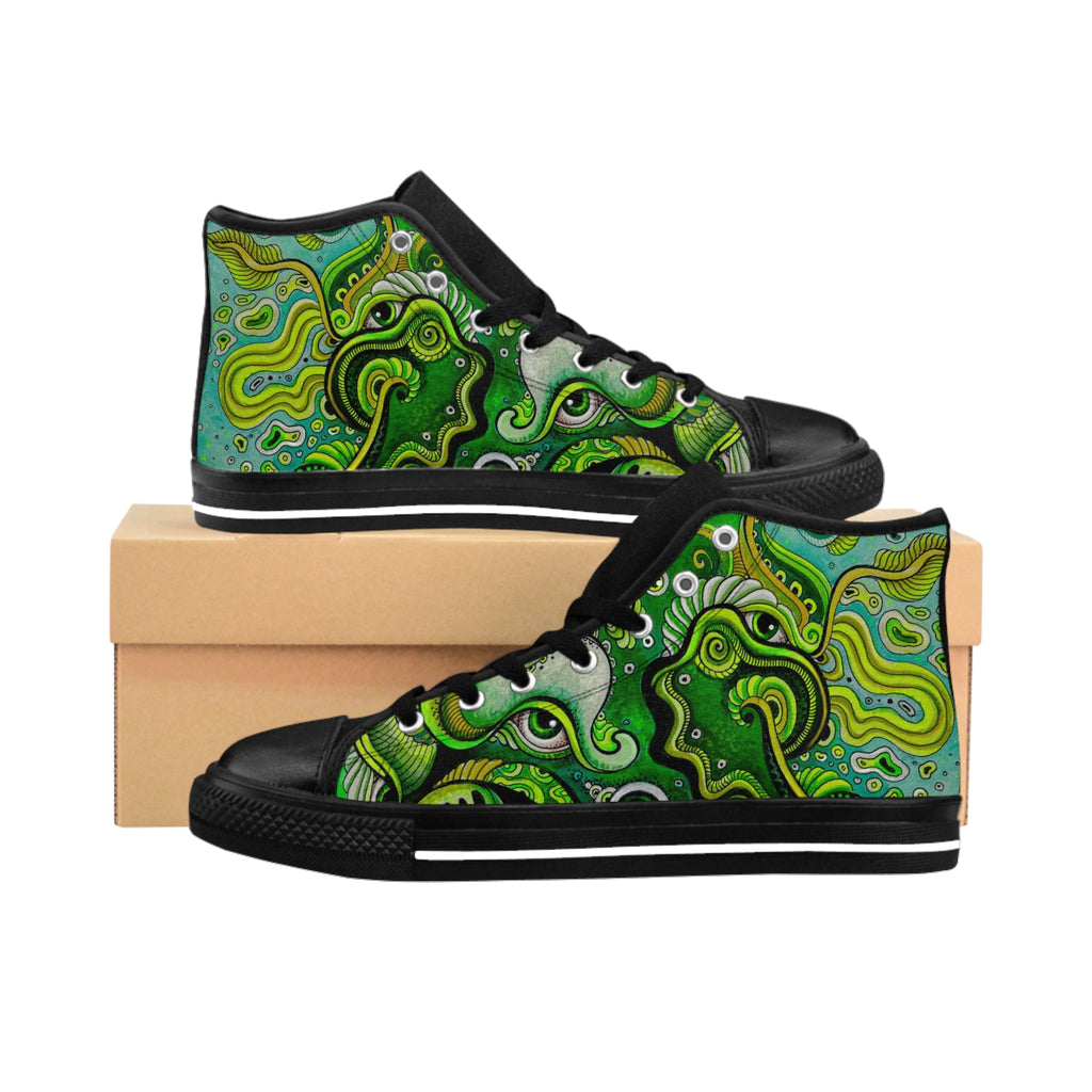 Green Swirl High-Top Sneakers — Women's Psychedelic Abstract Pattern #ds6539