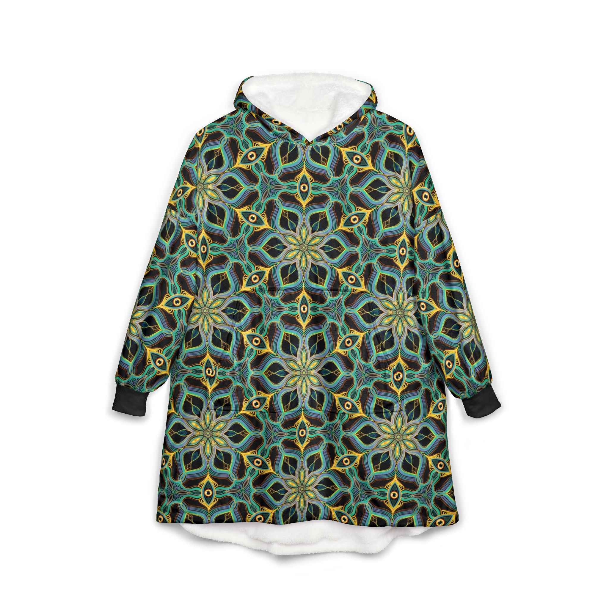 Kaleidoscope Floral Hooded Blanket — Cozy Boho Sherpa Throw #kh88844442