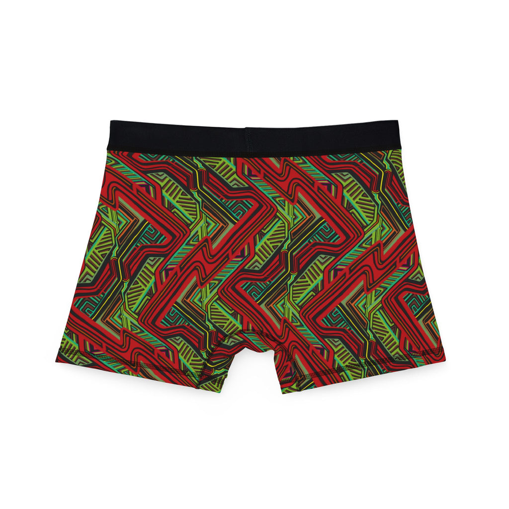 Geometric Red & Green Pattern Boxer Briefs — Men’s Festive Holiday Underwear #b123