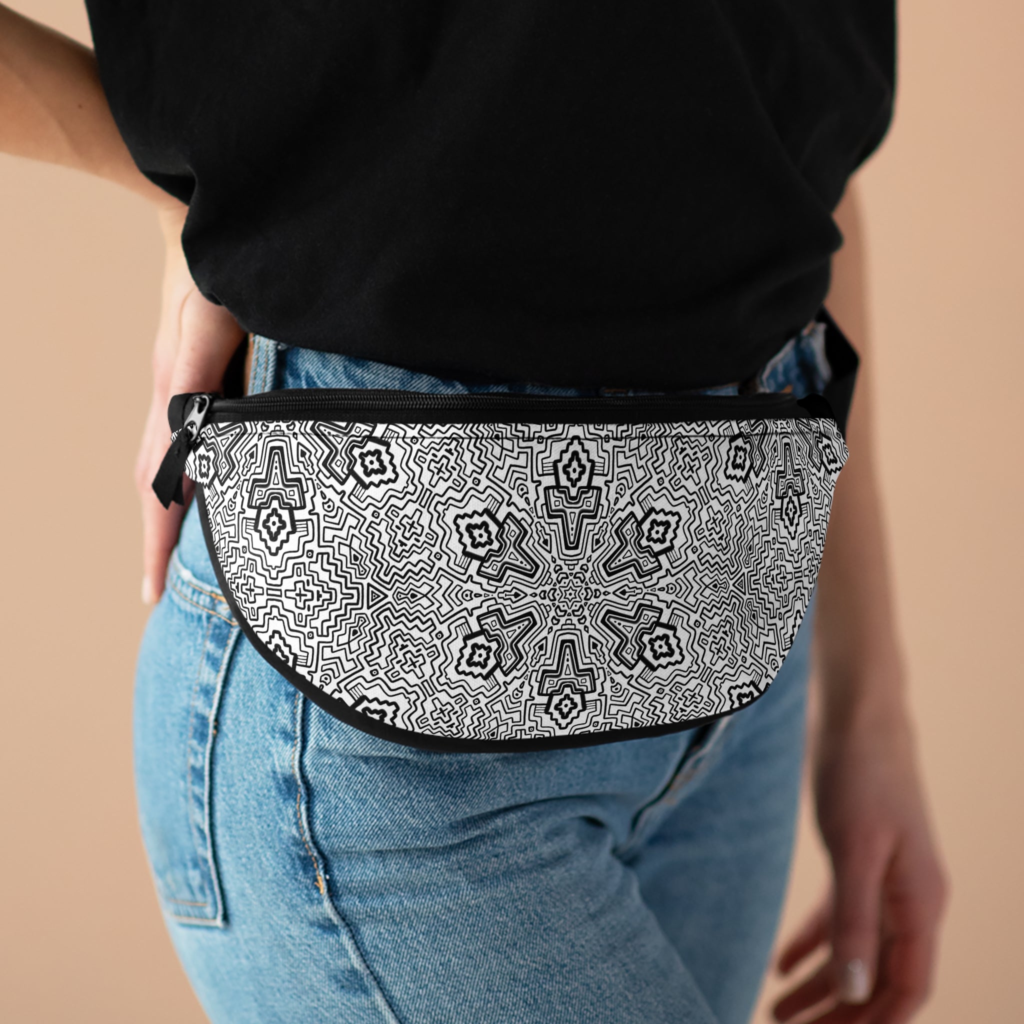 Mandala Mosaic Fanny Pack – Black & White Geometric Waist Bag #mb98754