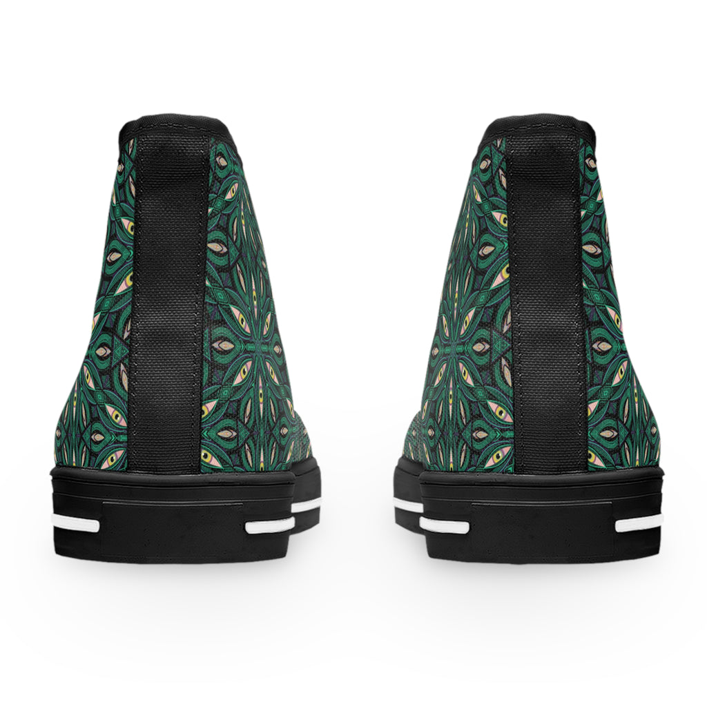 Green Floral Kaleidoscope High Top Sneakers — Women's Patterned Canvas Shoes #jfs8843