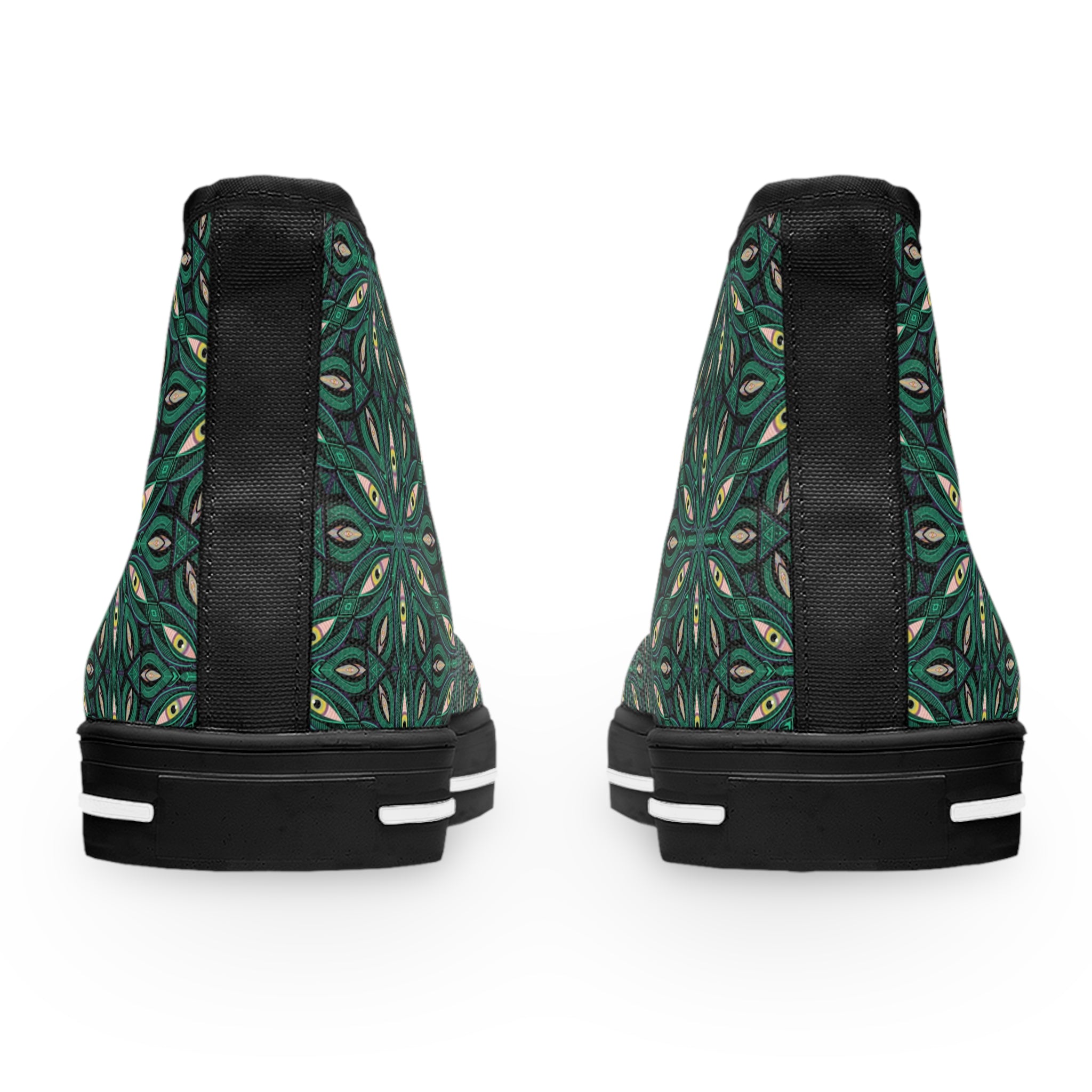 Green Floral Kaleidoscope High Top Sneakers — Women's Patterned Canvas Shoes #jfs8843
