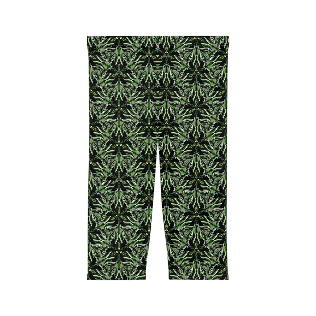 Capri Leggings — Green Botanical Kaleidoscope Print #CL1