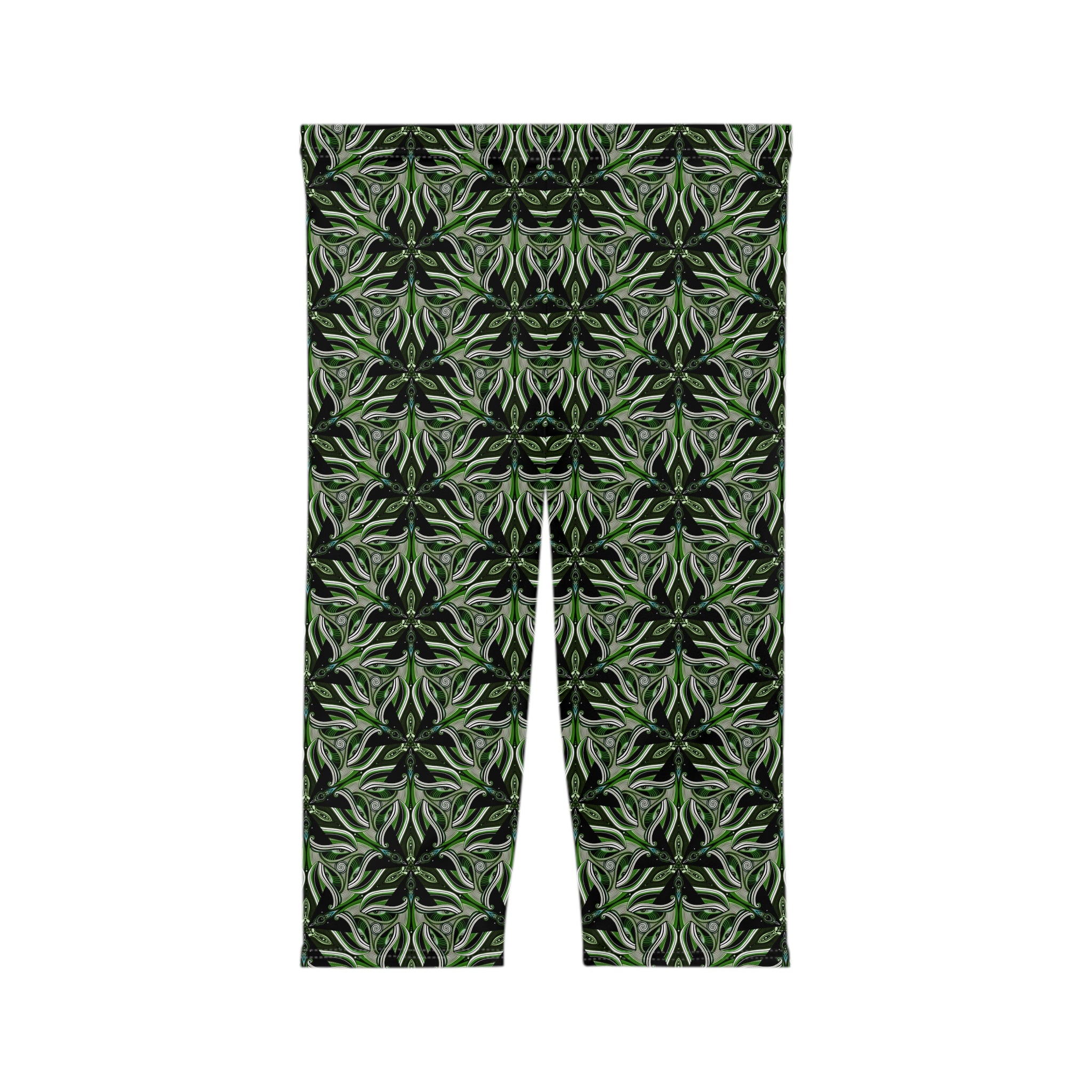 Capri Leggings — Green Botanical Kaleidoscope Print #CL1