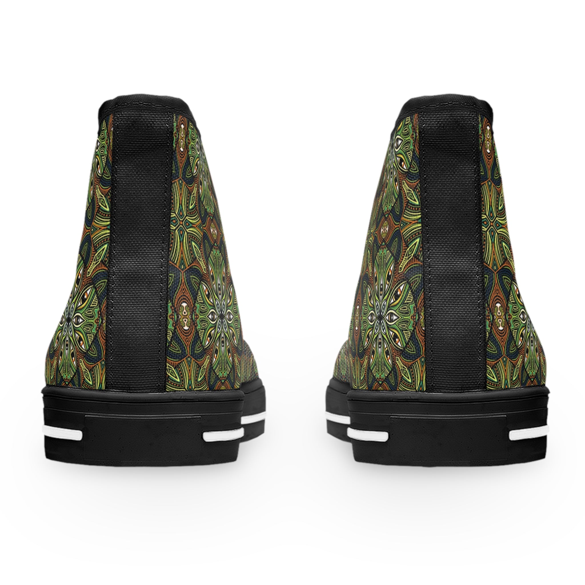 Green Kaleidoscope High Top Sneakers — Women's Floral Patterned Canvas Shoes #hff8440