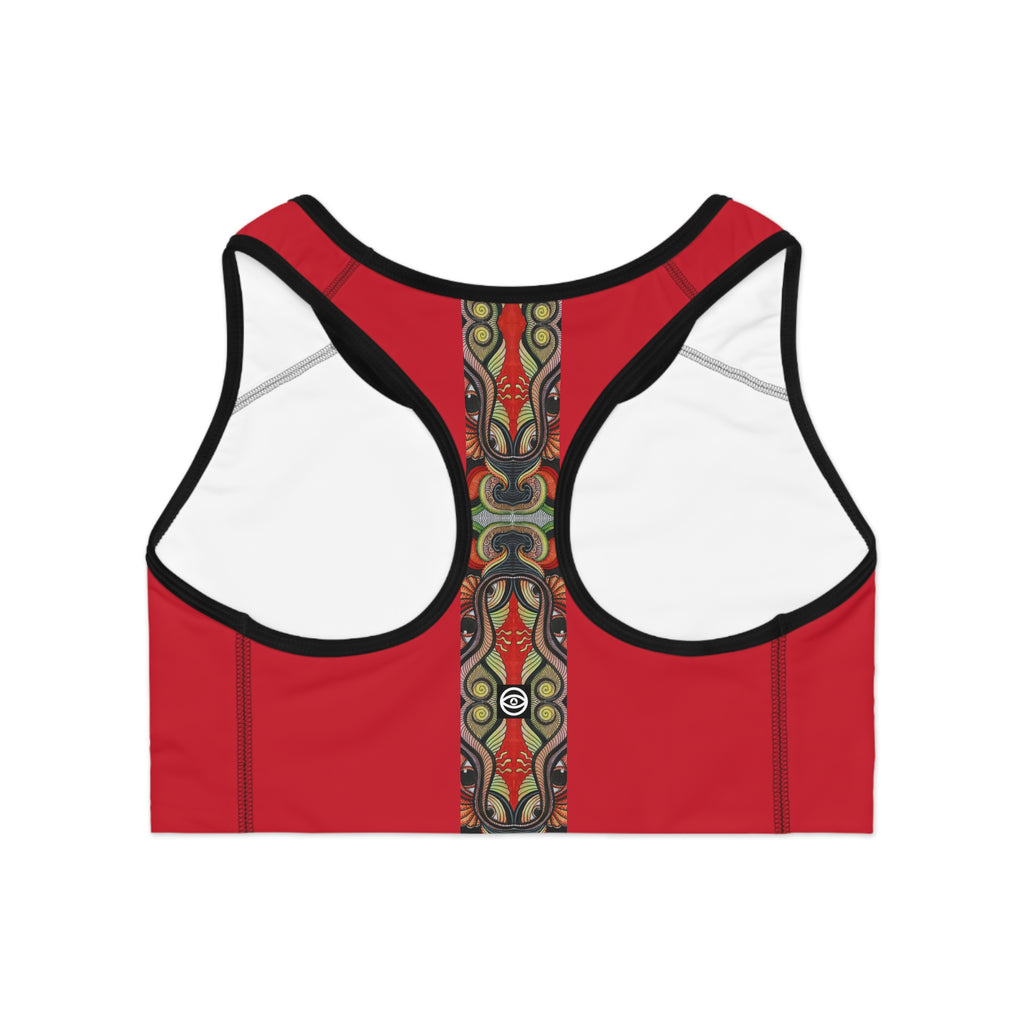 Red Tribal Stripe Sports Bra — Bold Ethnic Pattern Activewear #f136554
