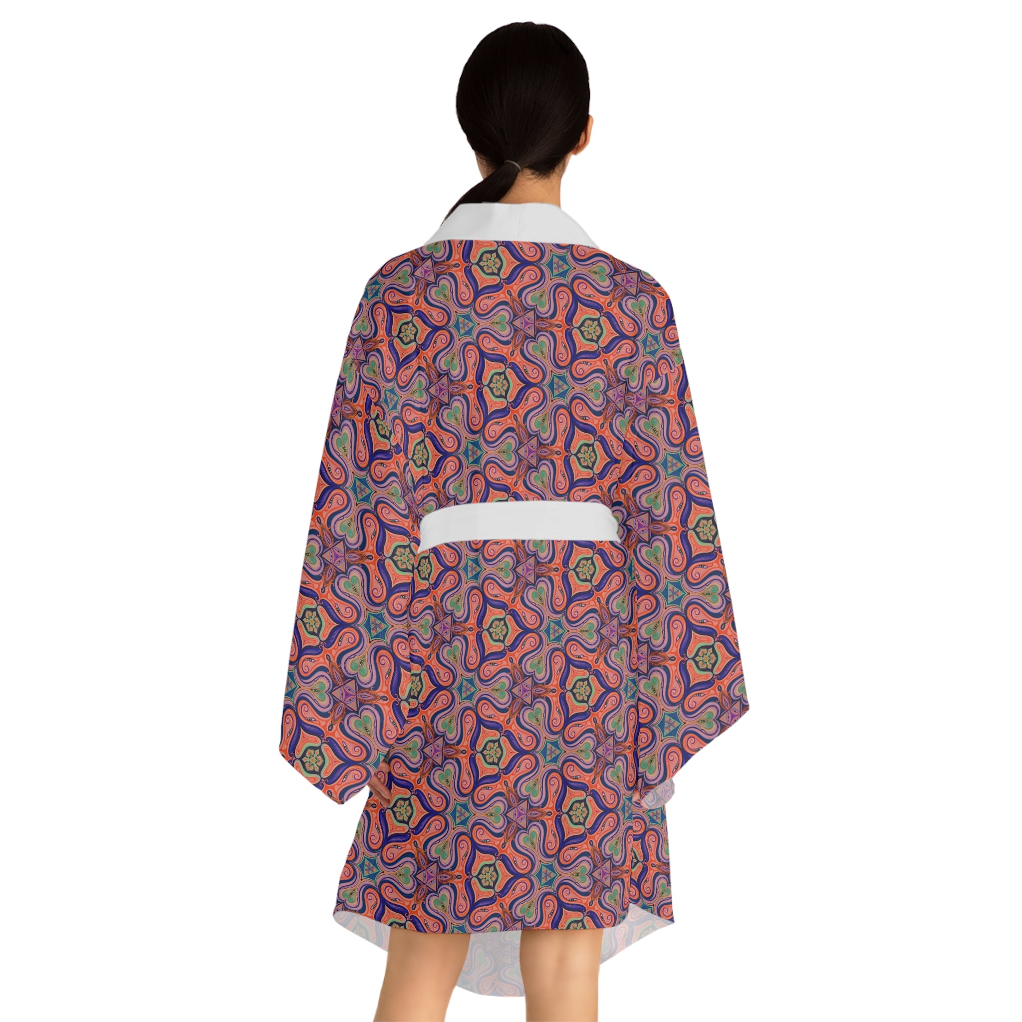 Bohemian Floral Kimono Robe – All-Over Print Lightweight Lounge Jacket
