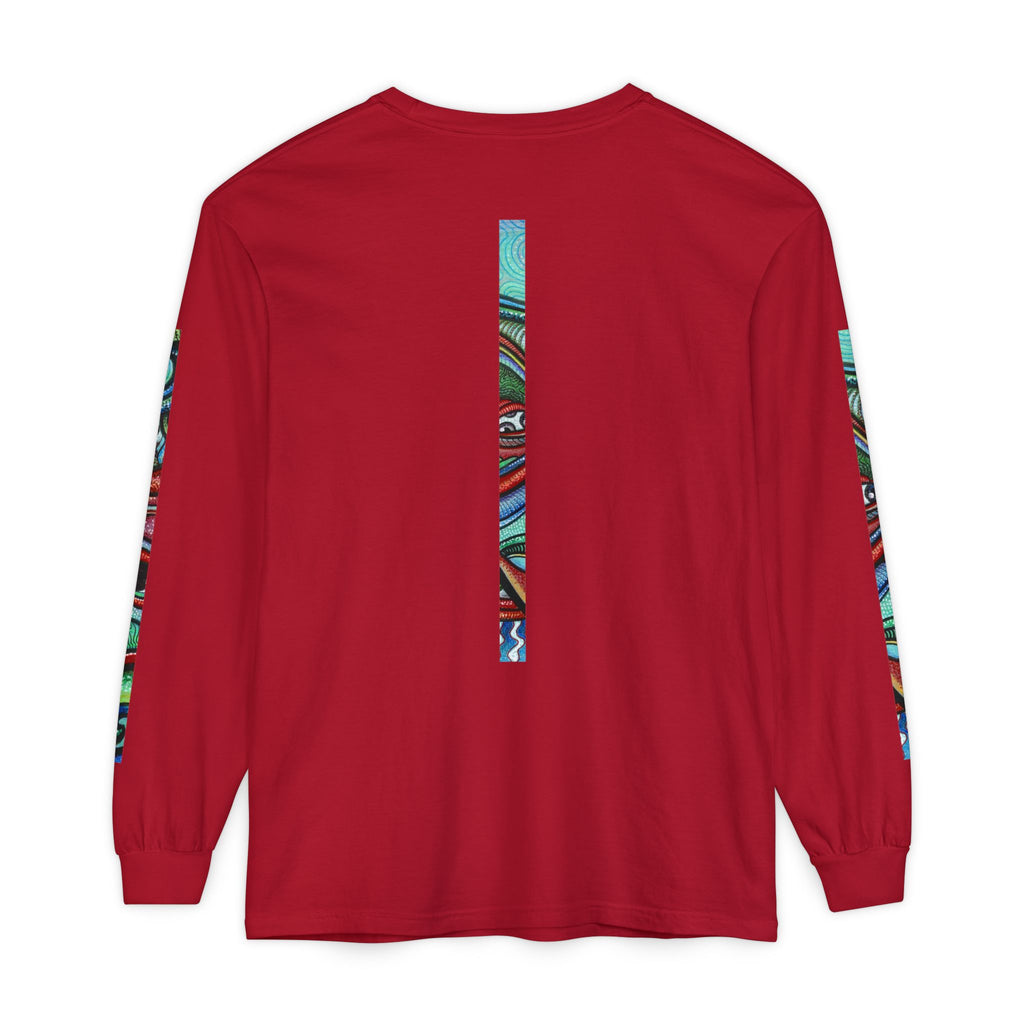 Psychedelic Starburst Long Sleeve Tee — Colorful Eye & Sleeve Stripe Design #k976344