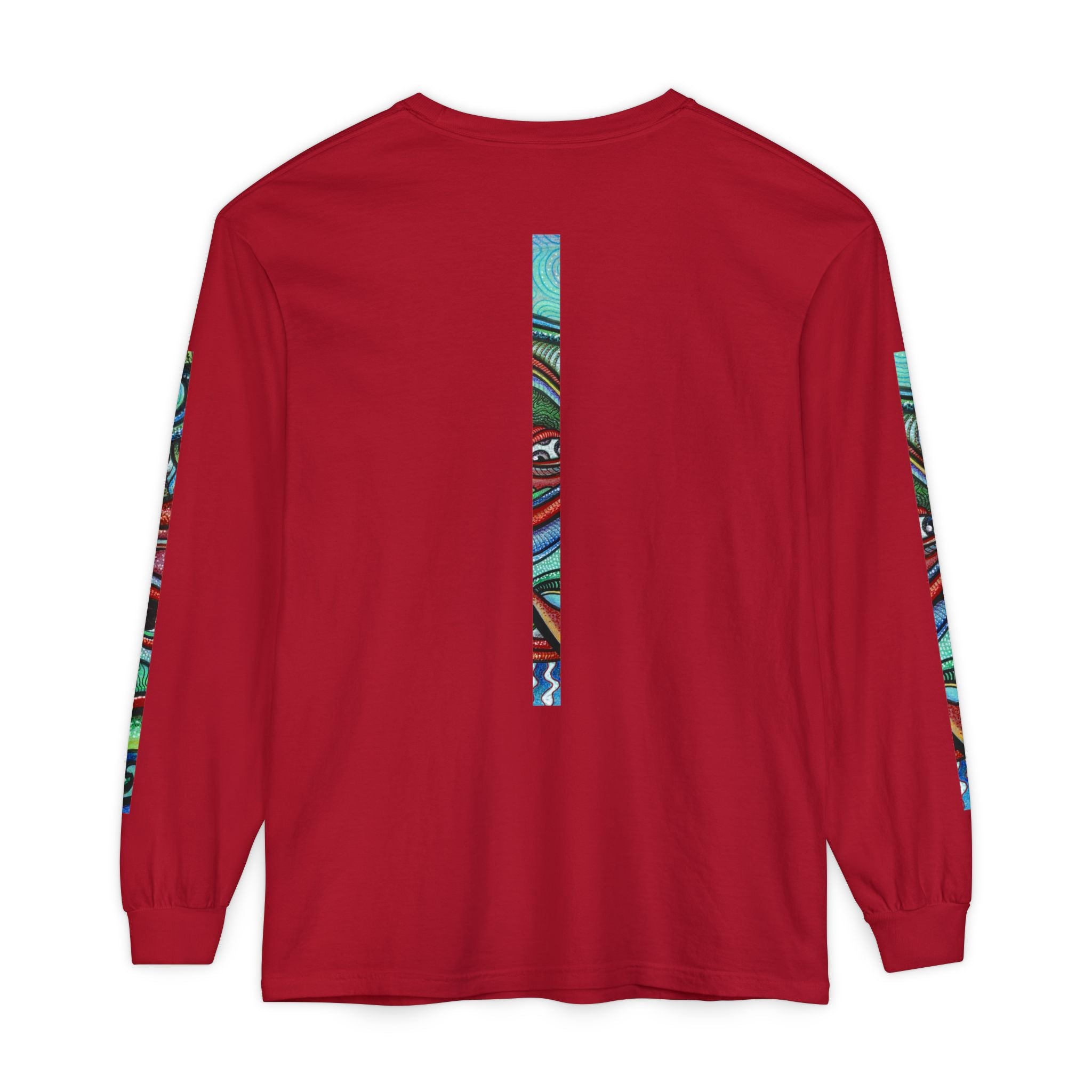 Psychedelic Starburst Long Sleeve Tee — Colorful Eye & Sleeve Stripe Design #k976344