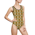 Retro Olive Floral One-Piece Swimsuit – Vintage Boho Pattern #g986468