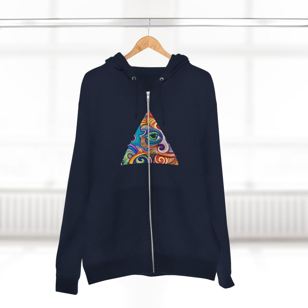 Zip Hoodie with Colorful Psychedelic Triangle & Mandala Back — Vibrant Abstract Art Zip-Up  #cp2680