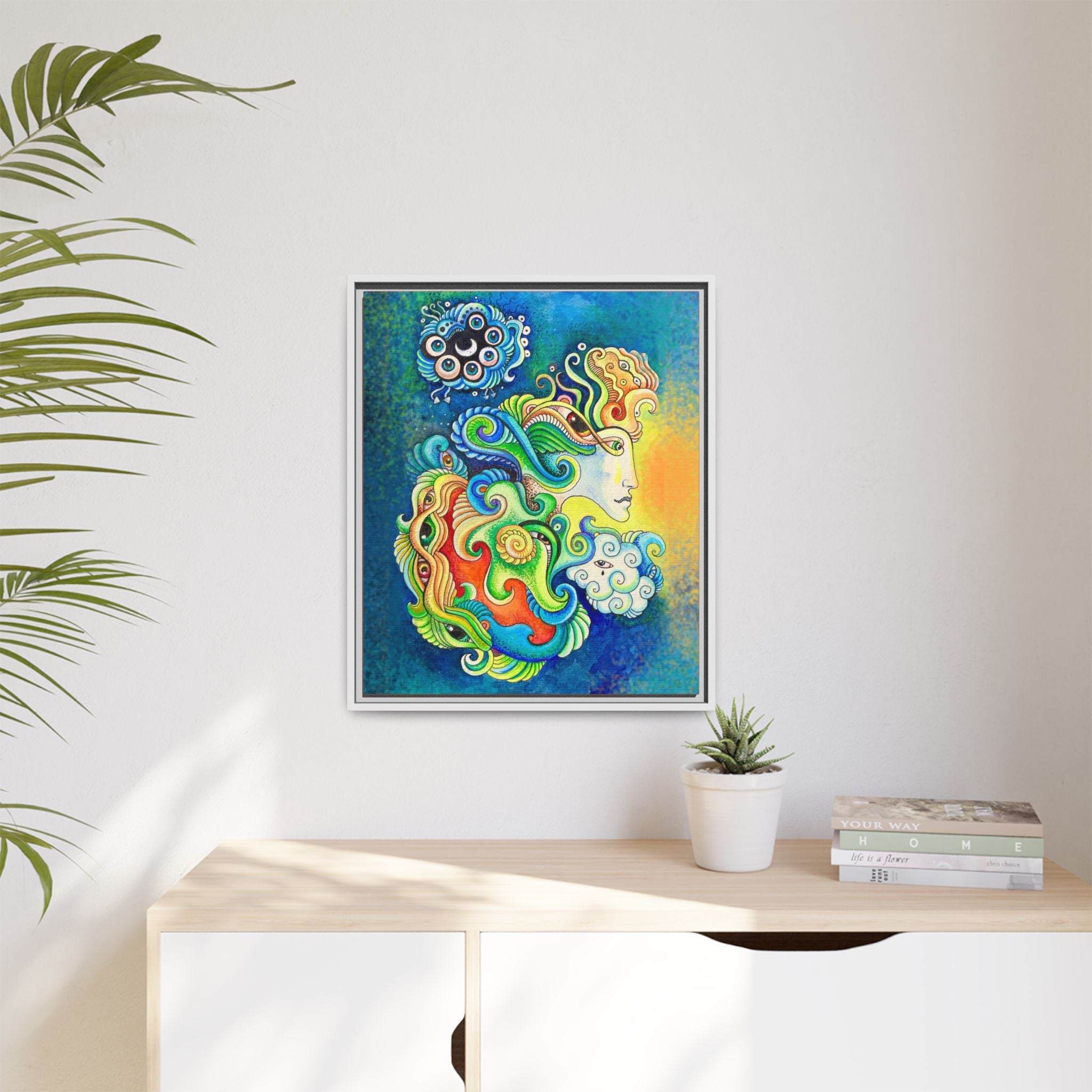 Framed Abstract Mermaid Art Print — Colorful Psychedelic Canvas #iyt88433