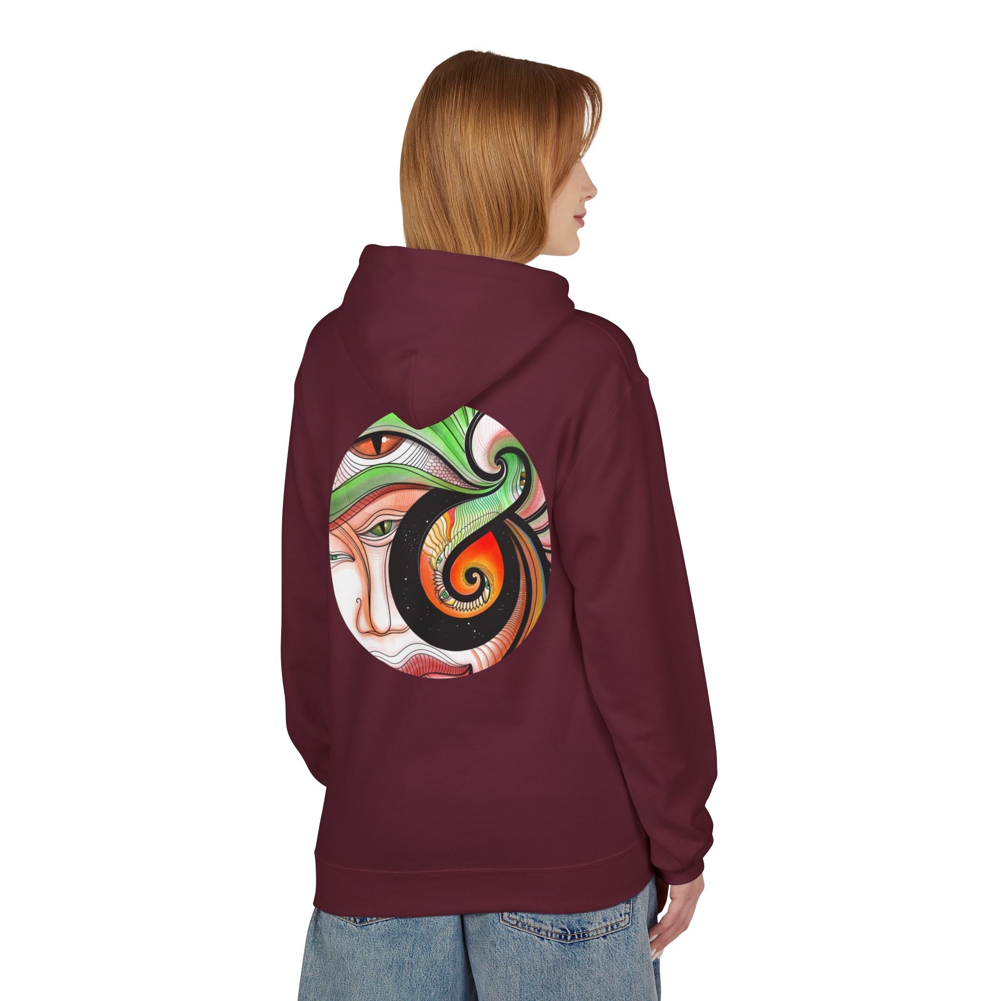Abstract Swirl Face Hoodie | Artistic Geometric Portrait, White Pullover