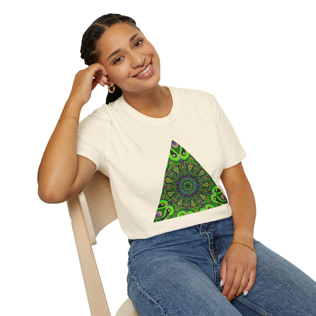Green Mandala Triangle T-Shirt – Psychedelic Geometric Art Tee # kh9732