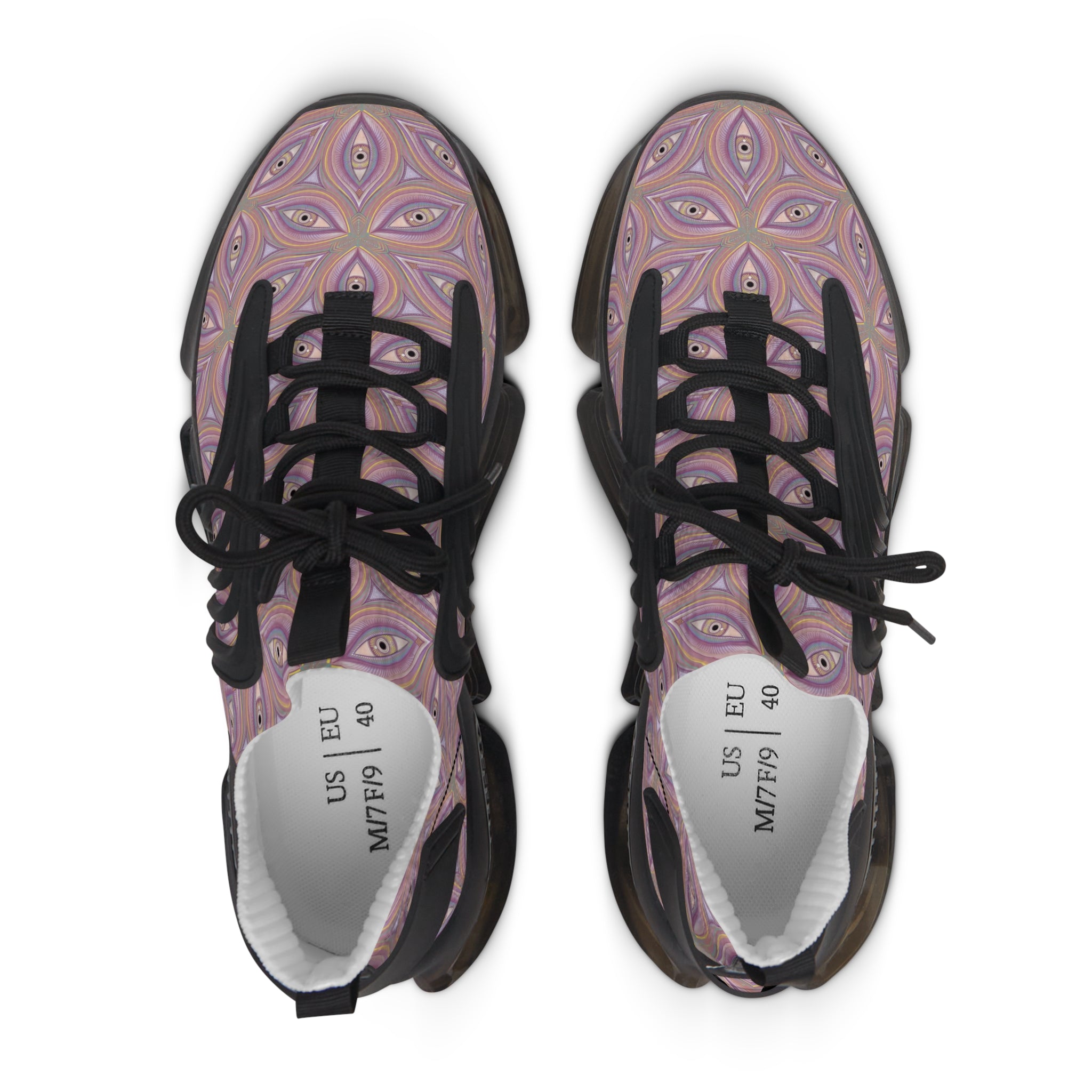 Women's Mesh Sneakers — Pastel Geometric Eye Pattern Athletic Shoes #itv853